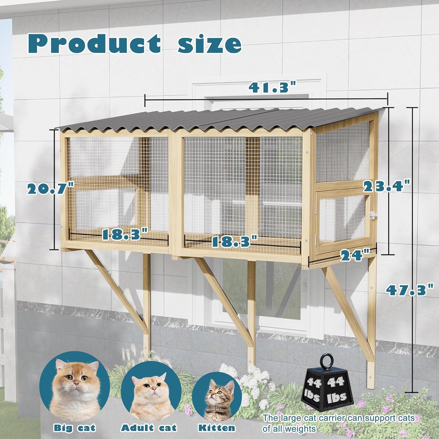 Tucker Murphy Pet™ Cat Catio,Cat Window Perch for Large Indoor Cats - Expandable Wooden Cat Window Box Enclosure for Multi Cats,