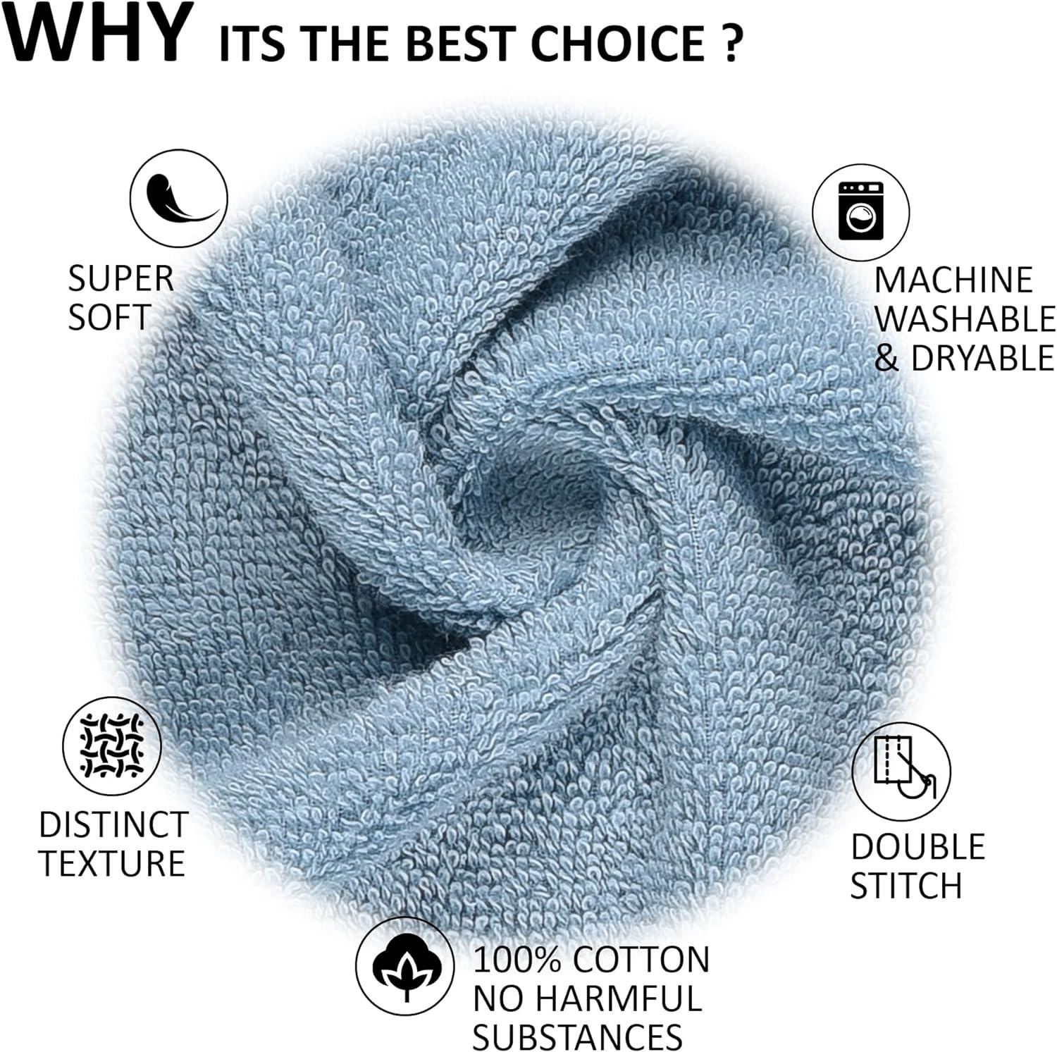 Quick-Dry, Soft & High Absorbent Washcloths Towels 13"x13" Cotton Turkish Bath Towel Set of 4 | Daily Use 100% Cotton Towels for Bathroom, Gym & More | Bathroom Towels Set (4 Pcs, Blue)