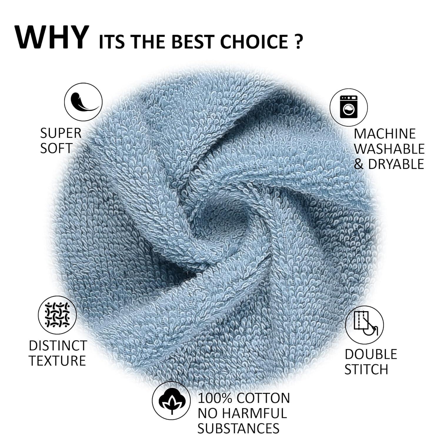 Cotton Paradise 100% Cotton Turkish Washcloth Set for Bathroom, 4 Piece Soft Absorbent Small Hand Face Towels Wash Rags, Sky Blue