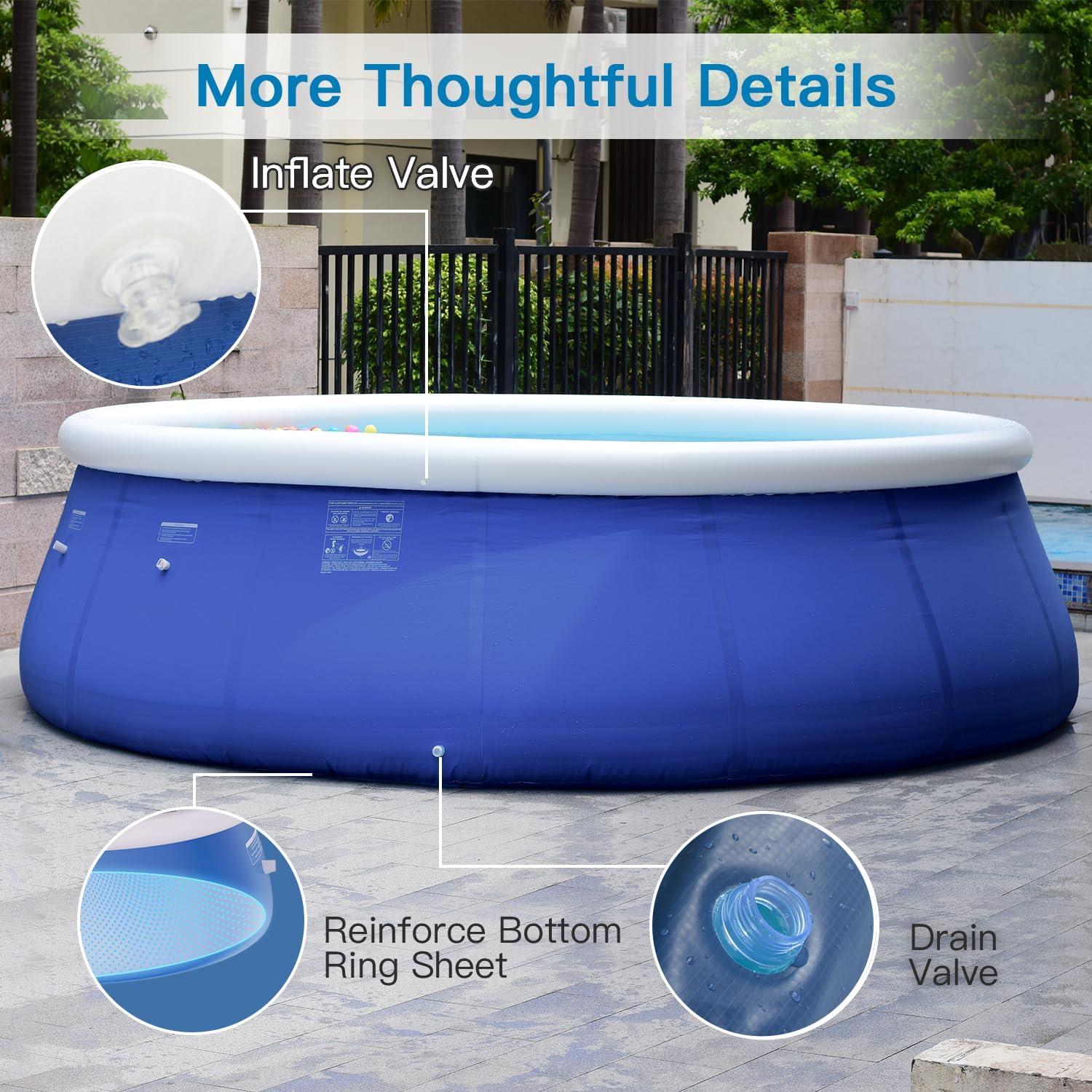 12ft Blue Round Inflatable Above Ground Pool with Filter Pump