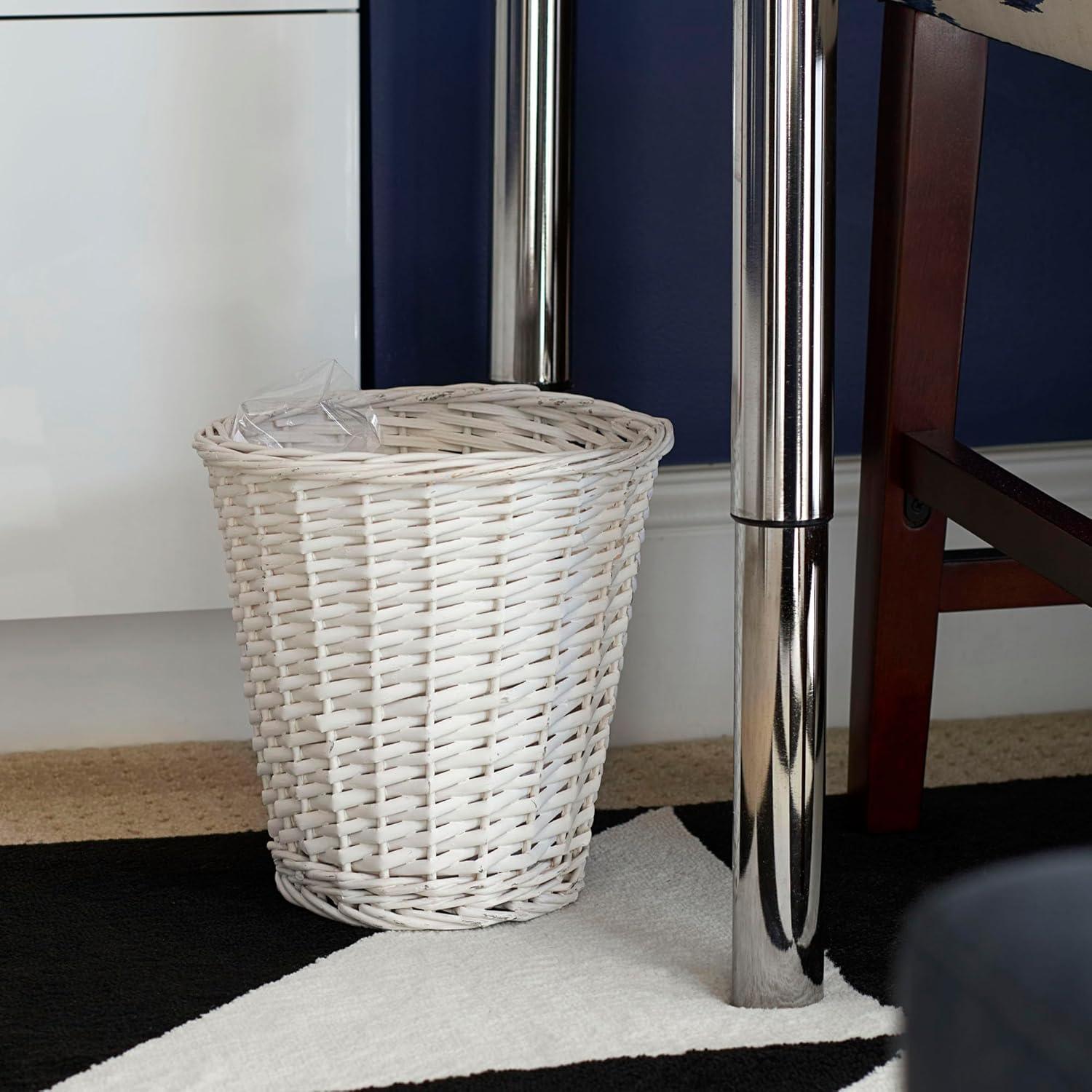 Household Essentials Wicker Waste Basket White: Indoor Trash Can, Open Top, Small, Spot Clean, 13.9L Capacity