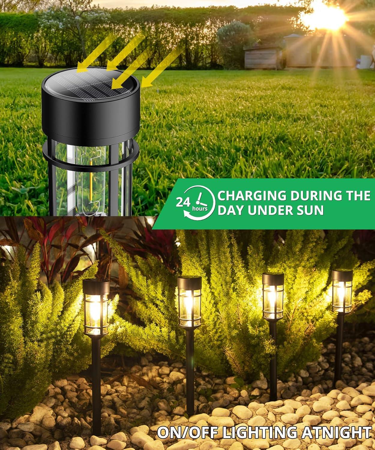 Zeki Shoggy 8 Pack Solar Pathway Lights Outdoor, Waterproof Solar Lights Outdoor With Metal & Glass Design - Auto On/Off, Long-Lasting, Landscape Lighting For Garden, Yard, Lawn, Driveway, Walkway