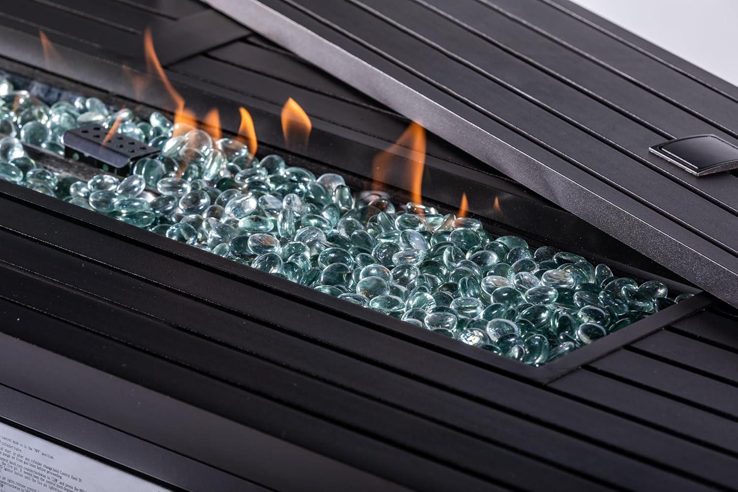 Mocha 57'' Rectangular Gas Fire Pit Table with Lid