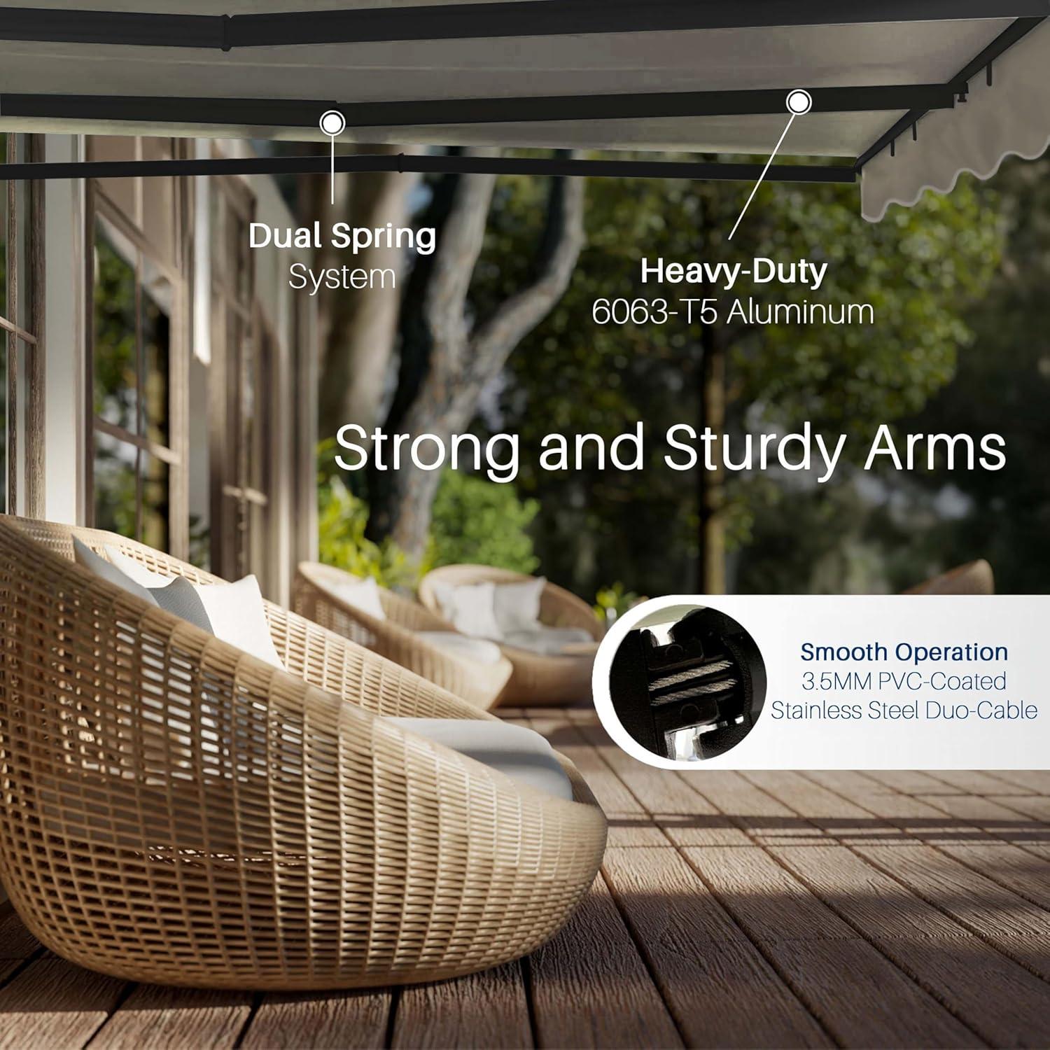 Retractable Home Patio Awning | Deck Canopy |UV Protection Sunshade | Manual Black Frame | Upgraded 2024