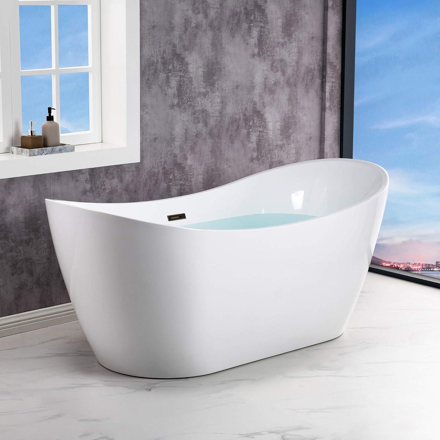 WoodBridge 67" x 32" Freestanding Soaking Acrylic Single Slipper Bathtub with Reversible Drain B0084-ORB-Drain &O