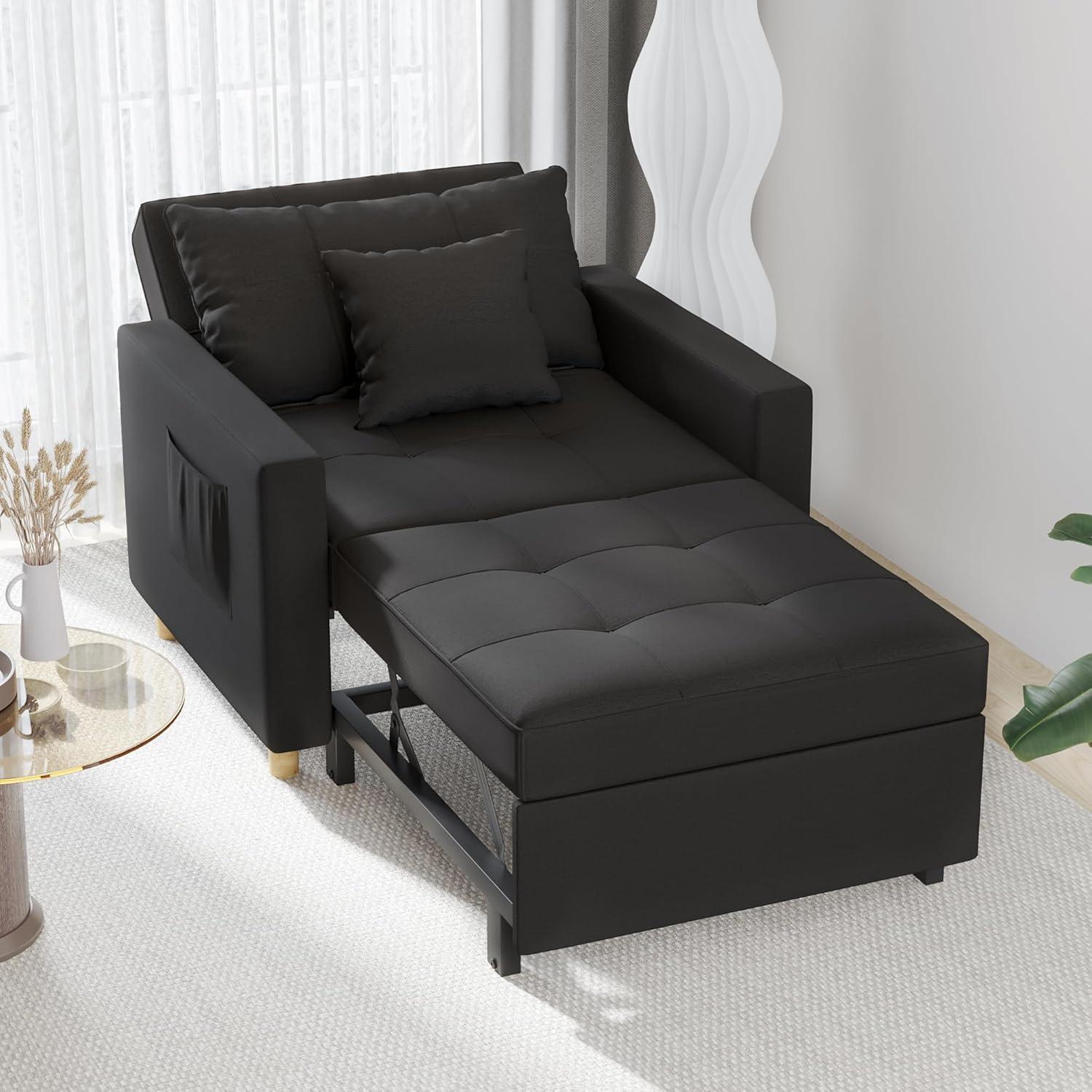 Black Metal 3-in-1 Convertible Sleeper Accent Chair