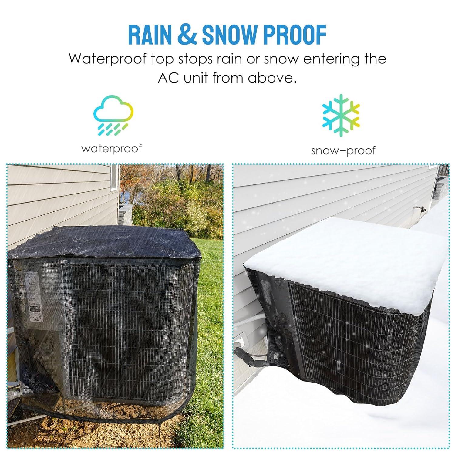 Air Conditioner Cover for Outside Units, 32'' x 32'' x 36" Full Mesh with 600D Detachable Waterproof Top, All Seasons Outdoor Central AC Protector Against Leaves, Weeds, Cottonwood and Debris