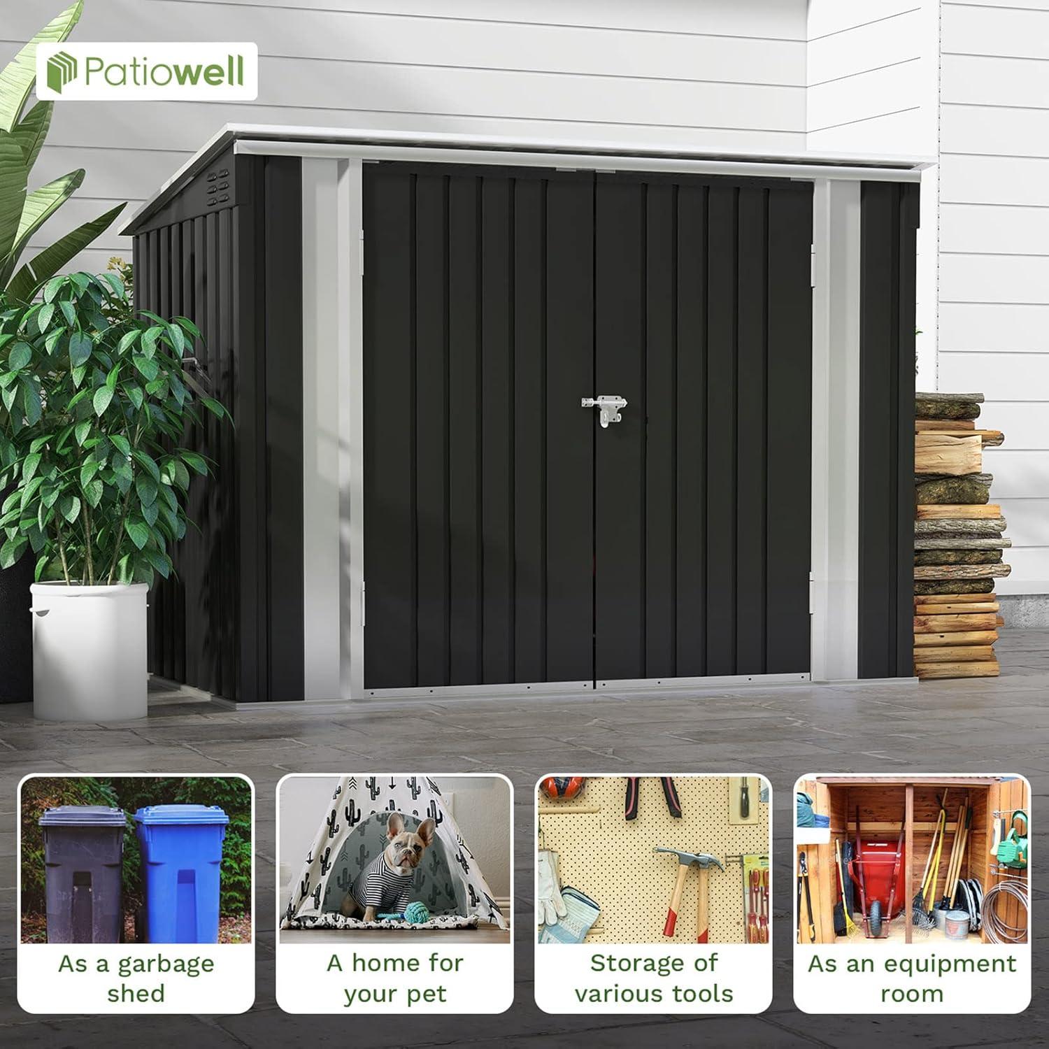 Patiowell 8' x 10' Outdoor Storage Shed, Large Garden Tool Metal Shed with Sloping Roof and Double Lockable Door, Outdoor Shed for Backyard Garden Patio Lawn, Brown
