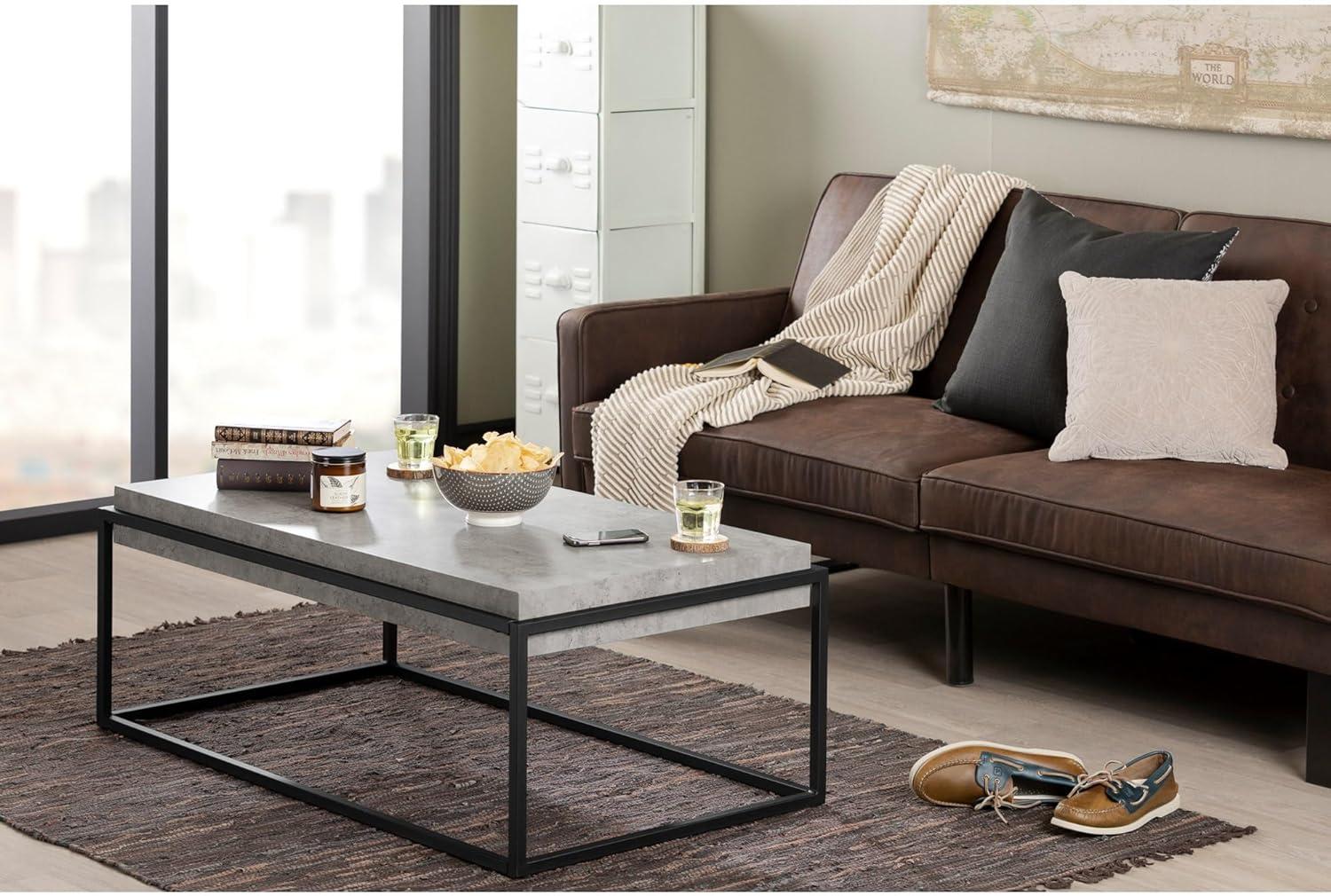 Mezzy Industrial Rectangular Coffee Table in Concrete Gray and Black