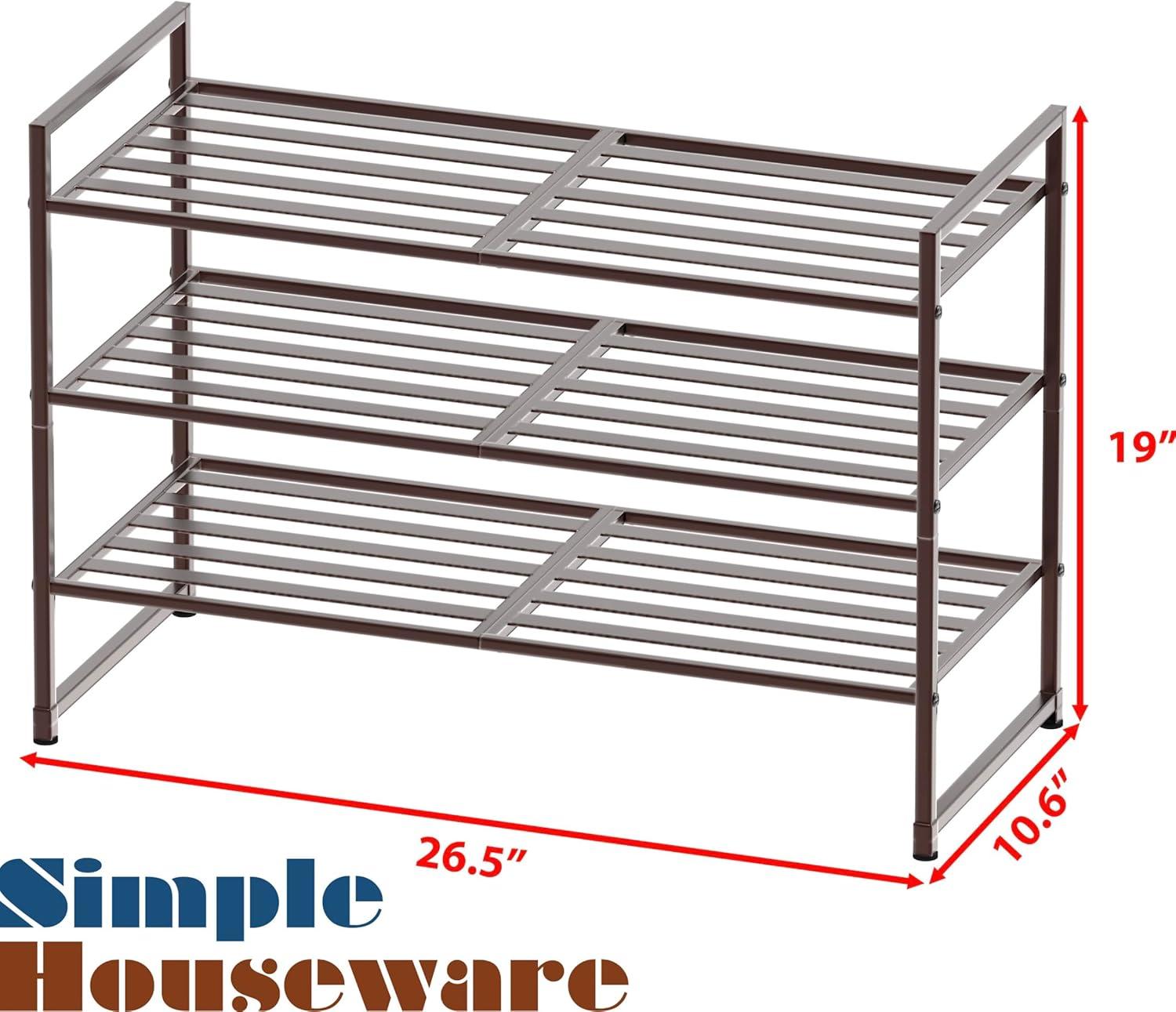 Bronze 3-Tier Stackable Metal Shoe Rack