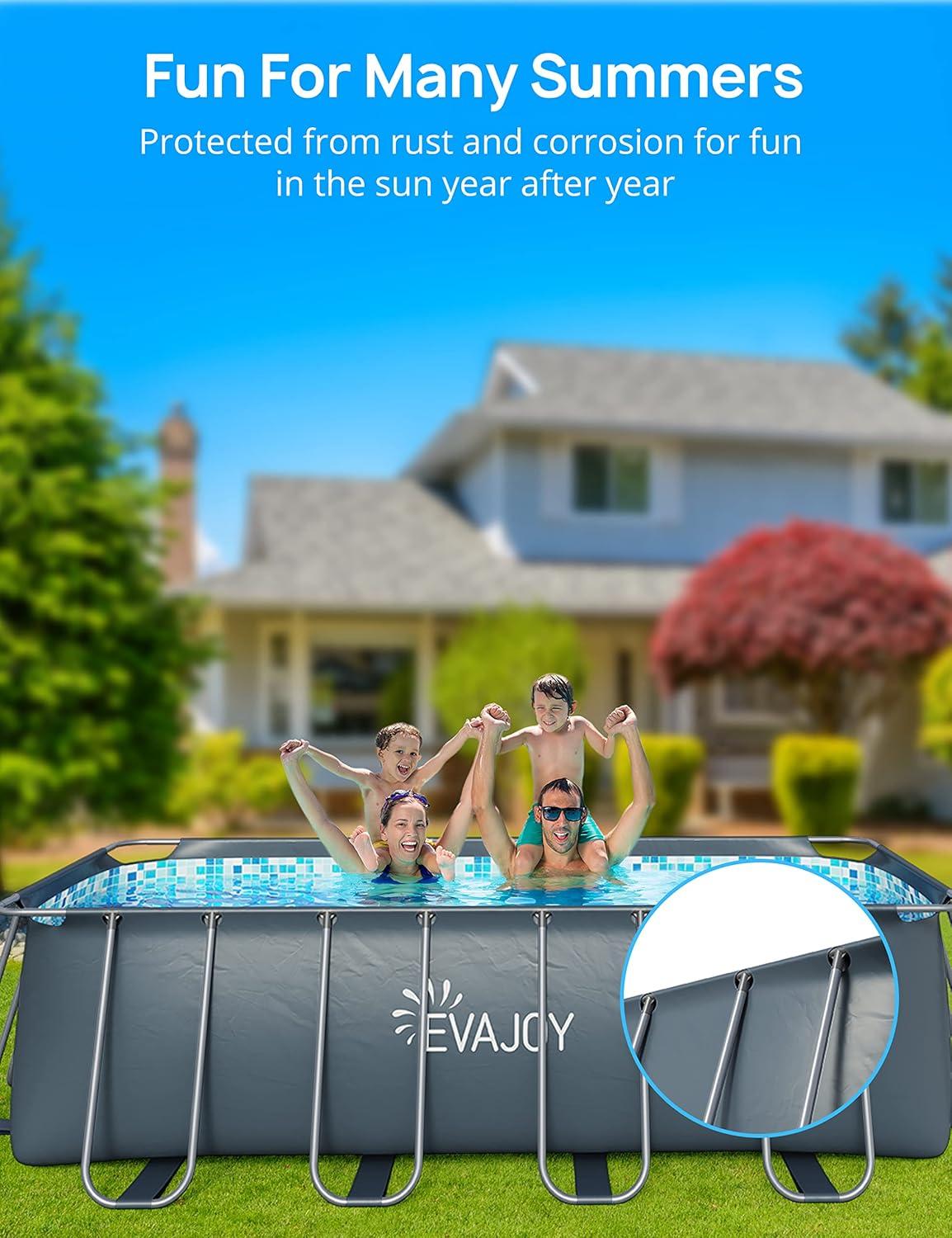 Evajoy 14' x 7' x 48" Rectangle Metal Frame Above Ground Swimming Pool