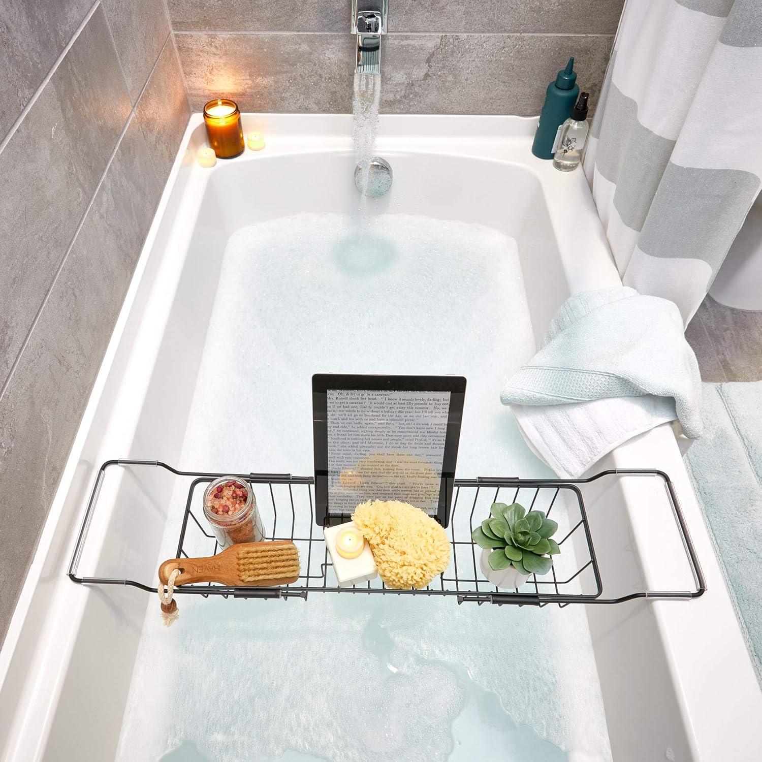 iDesign iDesign Everett Metal Adjustable Over the Tub Caddy 22.55" x 6.7" x 4.41", Matte Black