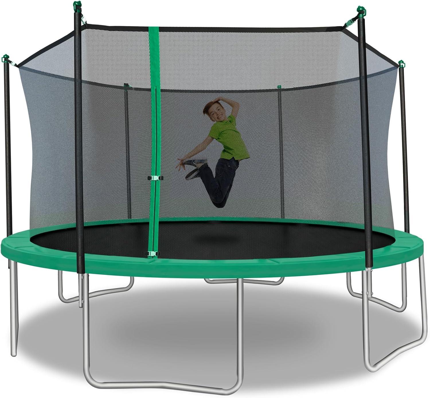 Sportspower TruJump 14' Trampoline with Safety Enclosure & Jump Mat with Lifetime Warranty (Green)