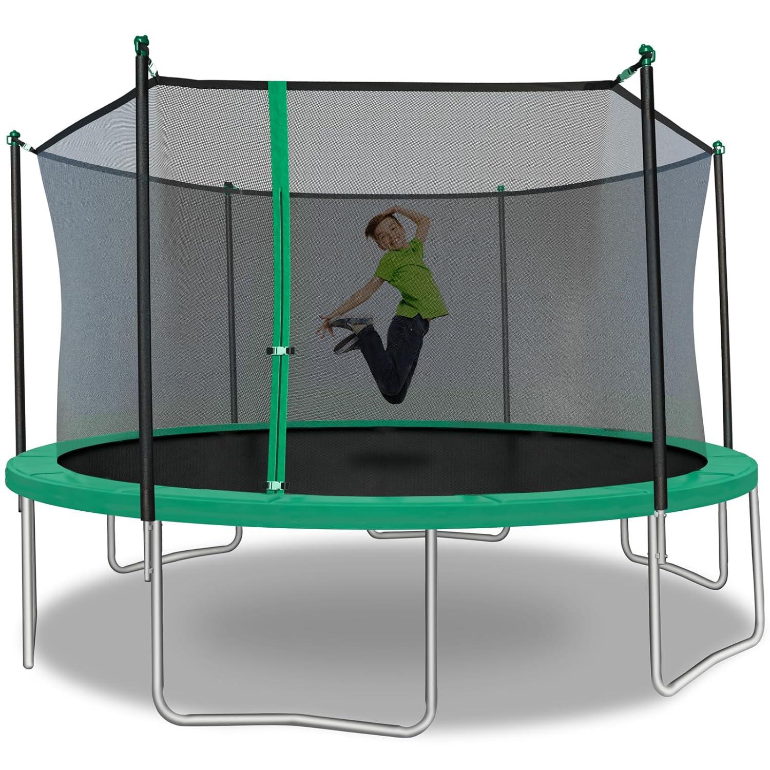 TruJump Sportspower TruJump 14' Round Trampoline with Safety Enclosure & with Lifetime Warranty on Jump Mat