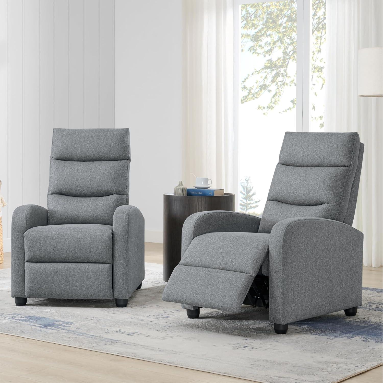 Recliner Chair for Adults Push Back Armchair Home Theater Seating with Lumbar Support Single Sofa for Living Room,Grey(Fabric)