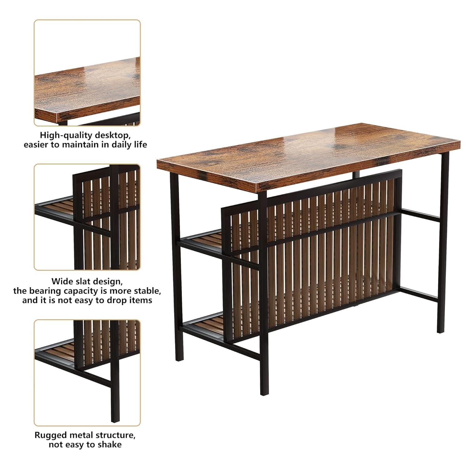 DKLGG Kitchen Island with Storage, 3 Piece Dining Table Set with 2 Tier Storage Shelves, Bar Table with Barstool, Sturdy Island Table with Chairs for Restaurant, Living Room
