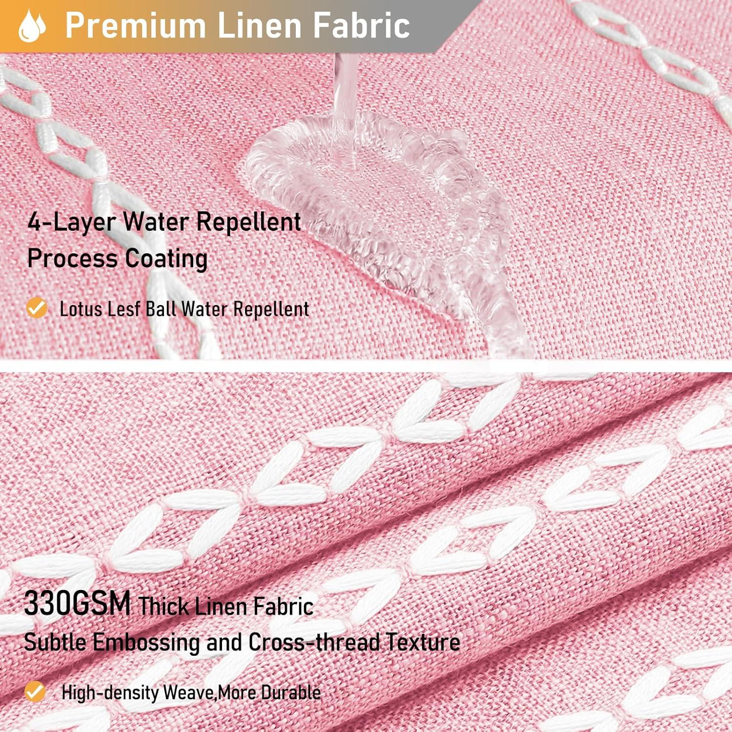 BTTN Pink Boho Shower Curtain, Linen Rustic Striped Fabric Shower Curtain Set with Tassel, Water Repellent, Bohemian Modern Farmhouse Cloth Shower Curtain for Bathroom with Hooks, 72"x72", Blush