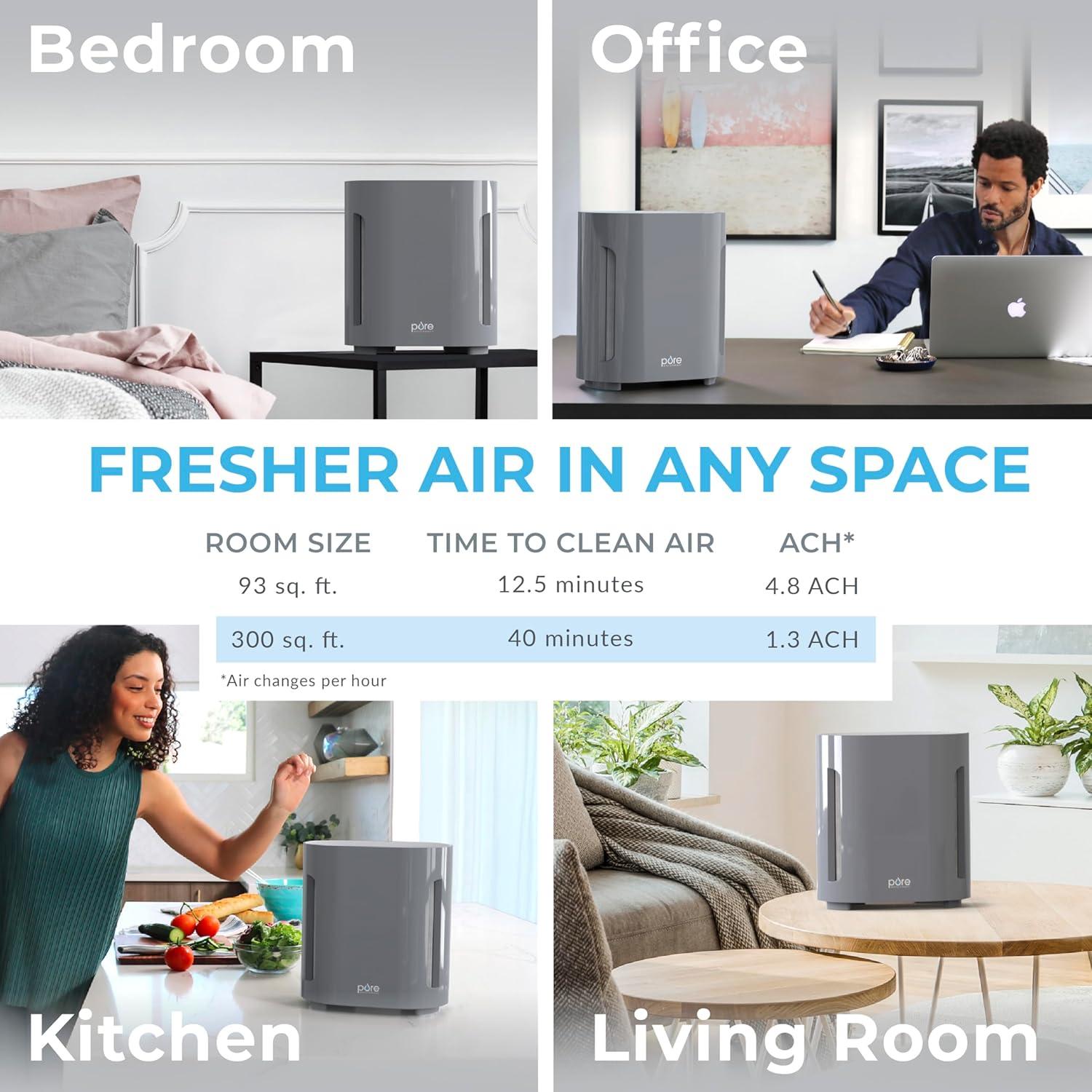 Pure Enrichment Pure Zone 3-in-1 True HEPA Air Filter Mist: Electric Air Purifier, Captures Dust & Smoke, ETL Listed, Gray