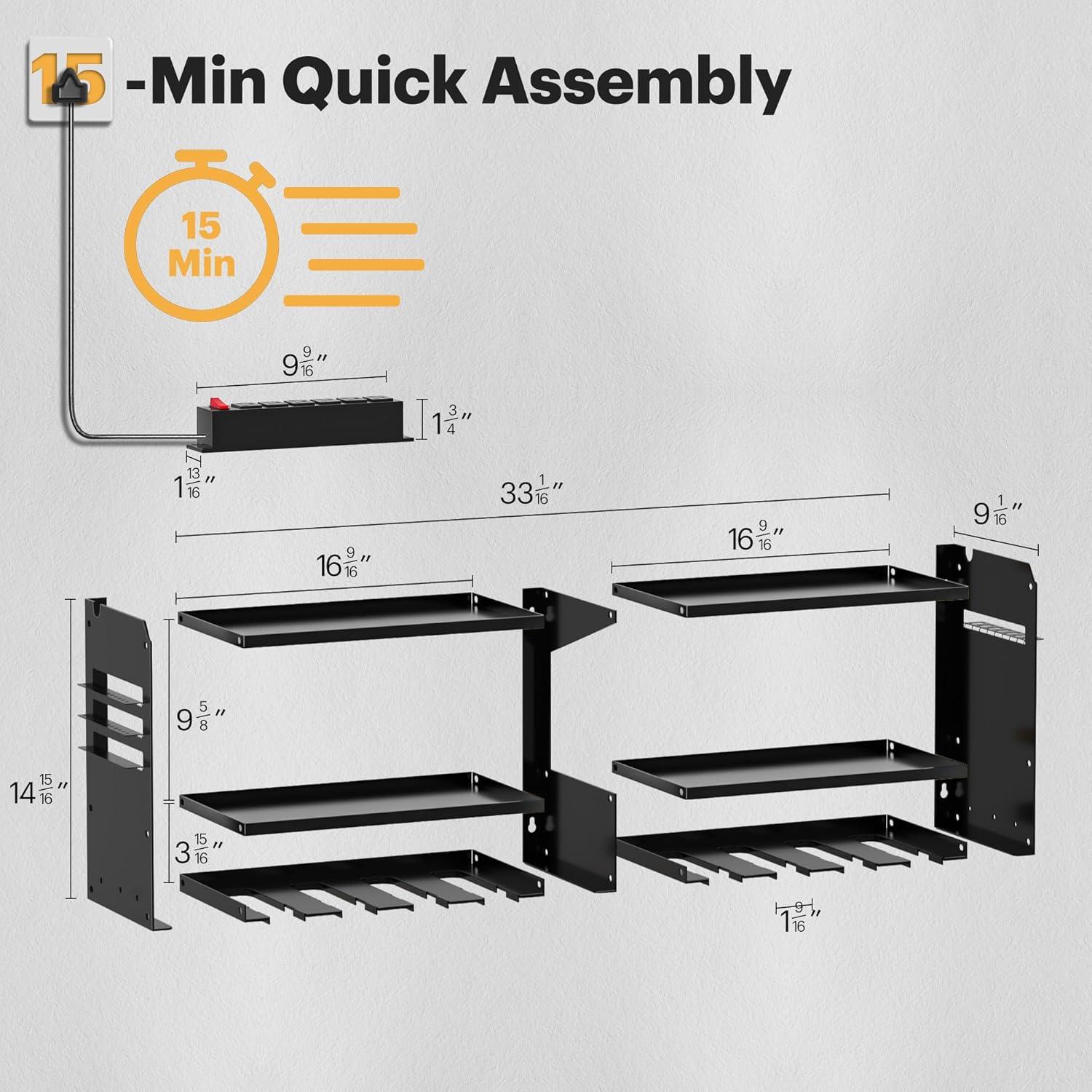 Spampur Power Tool Organizer Wall Mount with Charging Station, Garage Tool Shelf 6 Drill Holders, Tool Battery Holder with Plier holder Heavy Duty Rack, Tool Storage Rack with 4 Outlet Power Strip