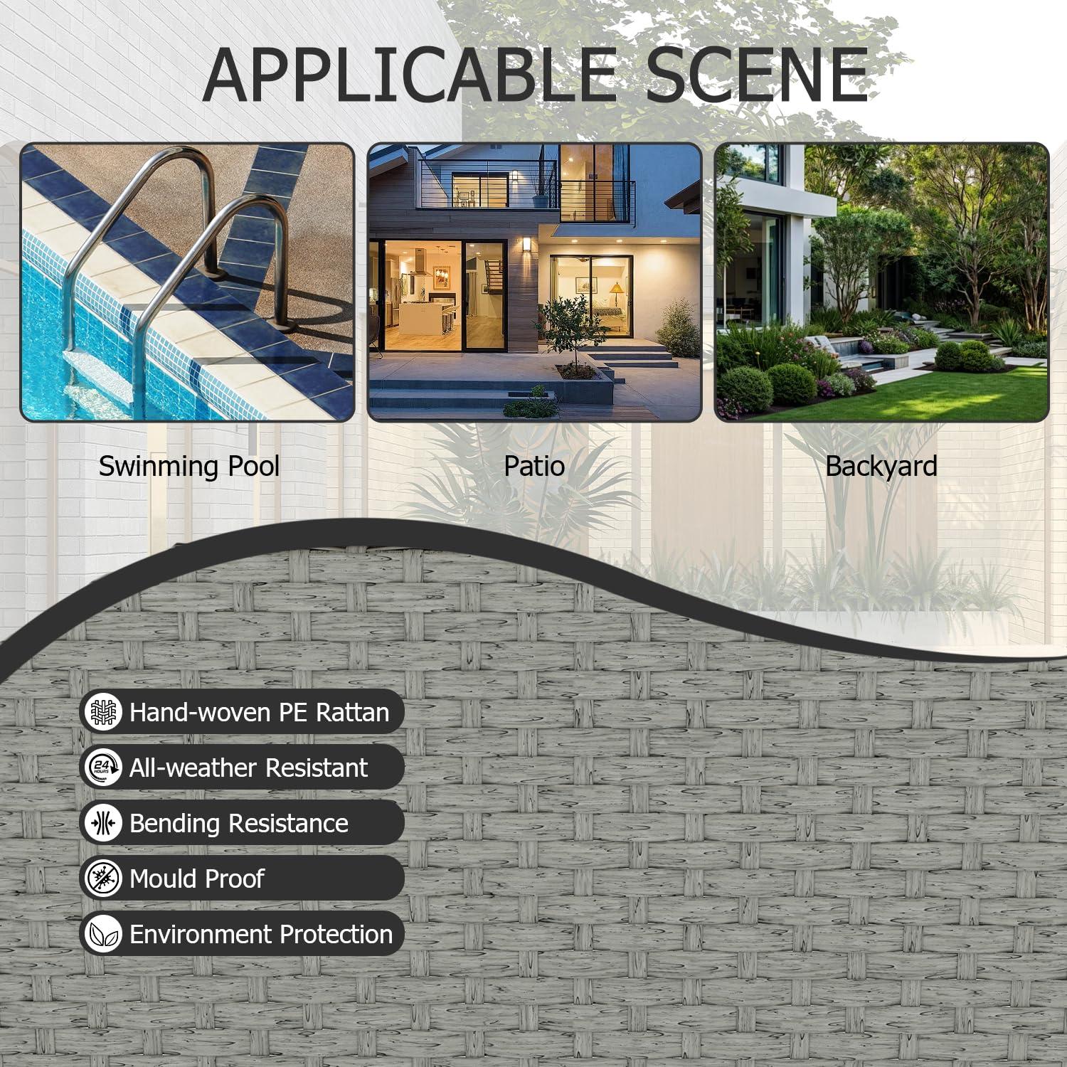 Aug-guan 7-Piece Patio Furniture Set, All-Weather Boho Outdoor Conversation Set Sectional Sofa with Water Resistant Grey Thick Cushions and Storage Table for Yard,Lawn,Grey