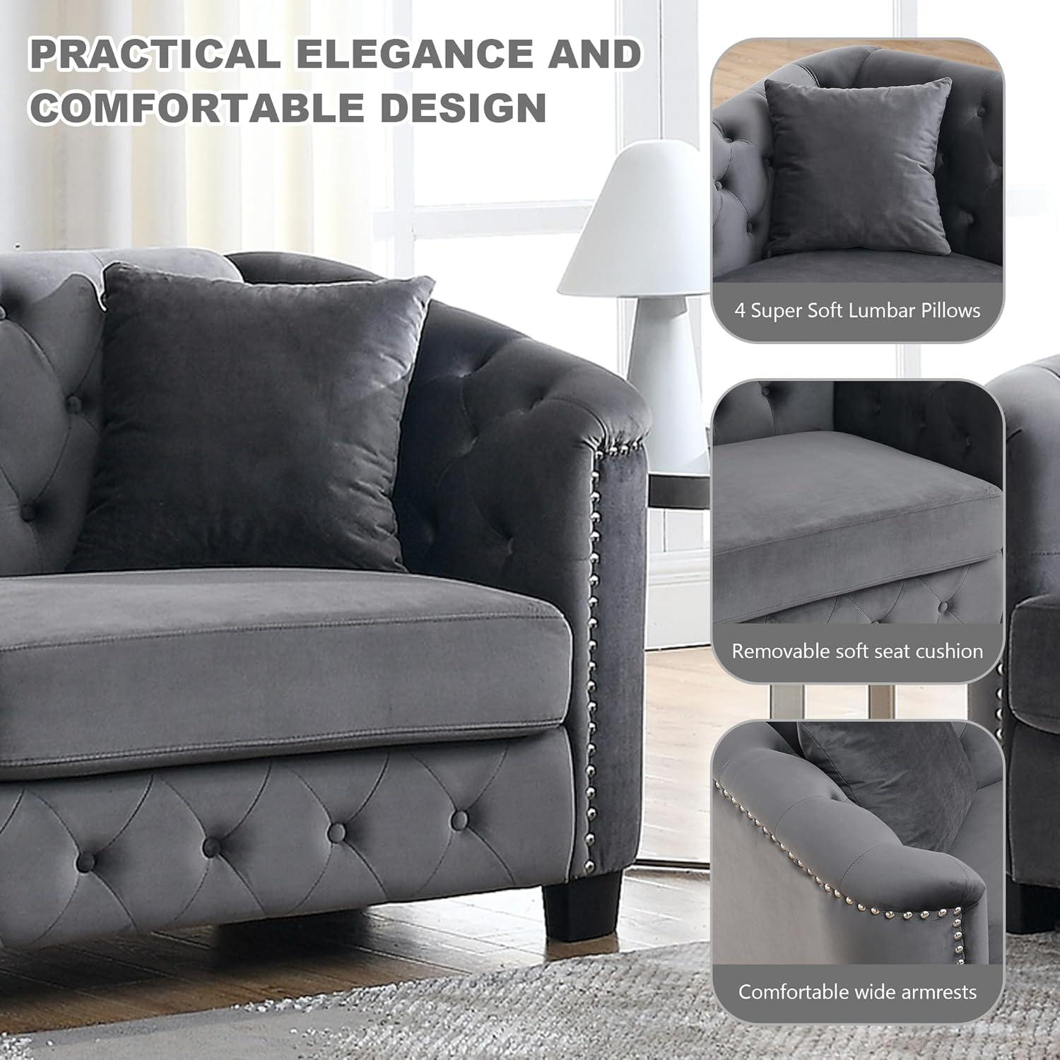 House of Hampton® House of Hampton® 2 Piece Chesterfield Sofa Set, Upholstered 77" Velvet 3 Seater Sofa + 59" Velvet Loveseat