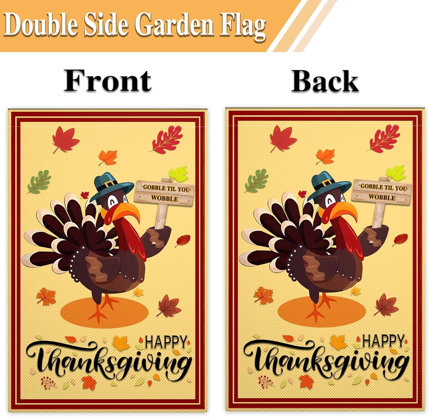 Thanksgiving Garden Flag,Happy Thanksgiving Flags 12 x 18 Inch Thanksgiving House Flag Double-Sided 2 Layer Thanksgiving Turkey House Flag For Thanksgiving Decoration