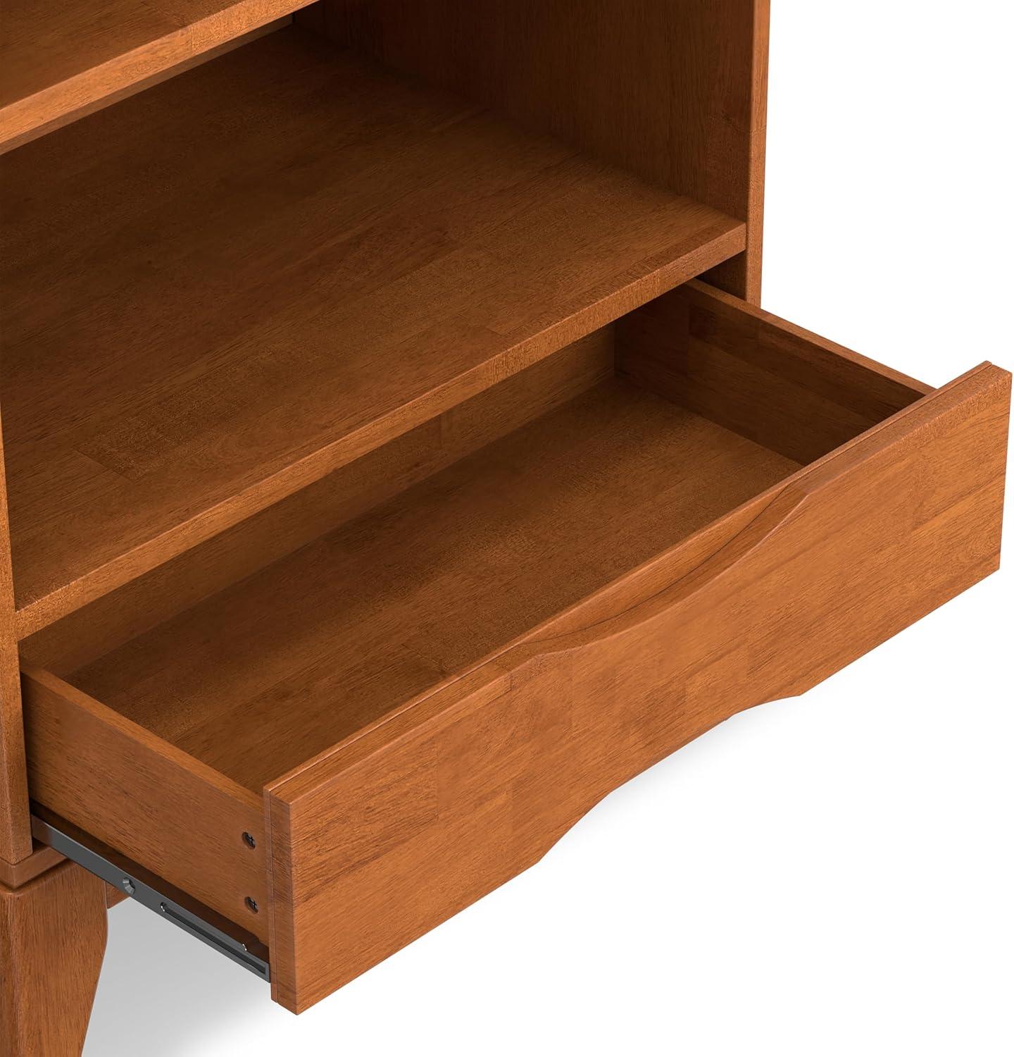 Simpli Home Harper 24"W Solid Hardwood 4 Shelf Mid-Century Modern Bookcase with Drawer and Adjustable Shelves