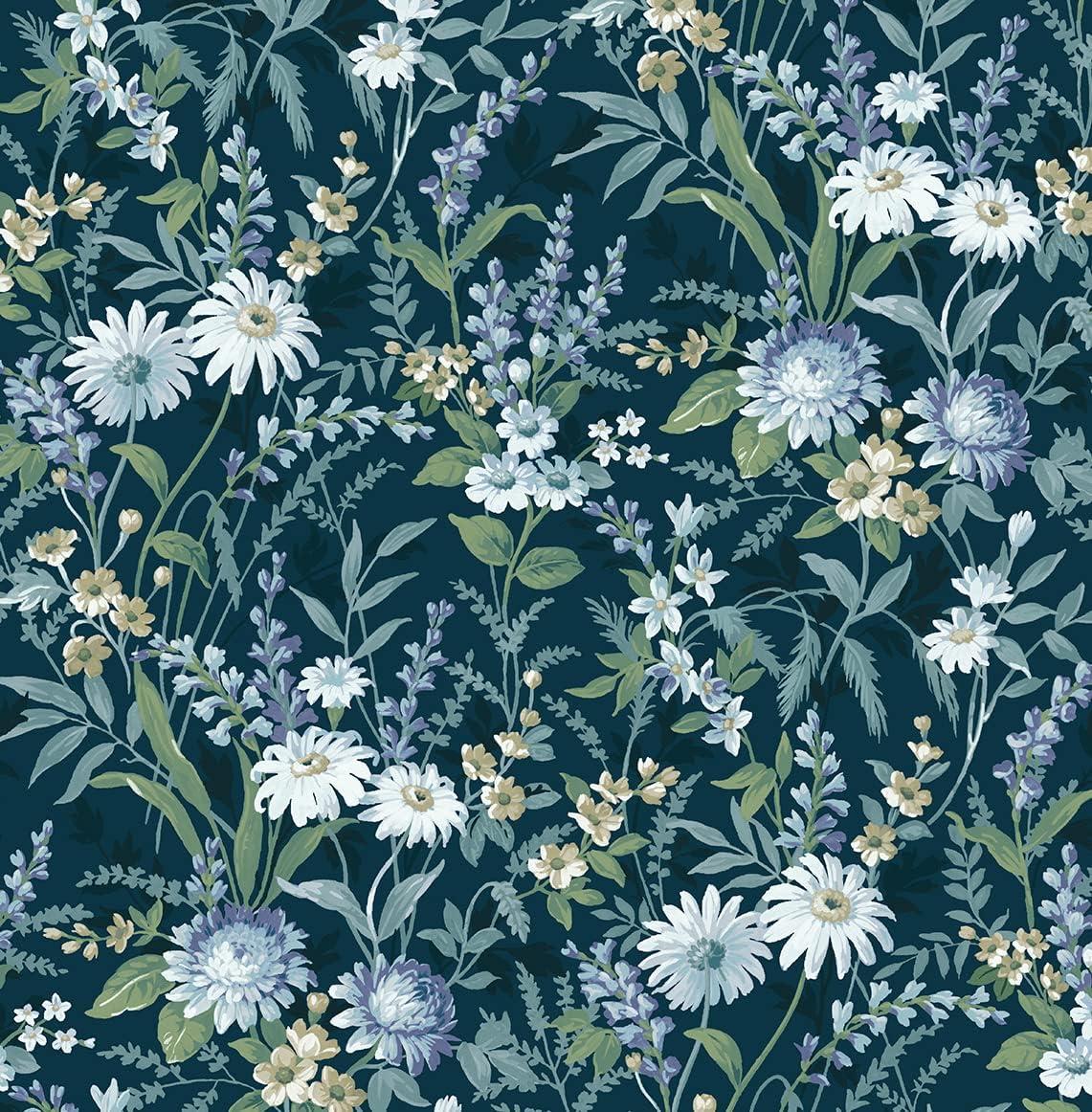 NextWall  Vintage Floral Peel and Stick Wallpaper 20.5 in. W x 18 ft. L - Teal
