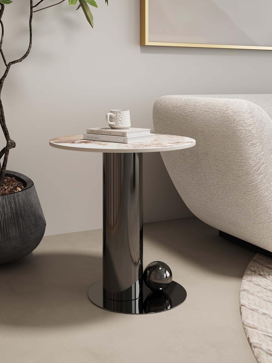 Manhattan Comfort Laurel Sintered Stone Top End Table Black