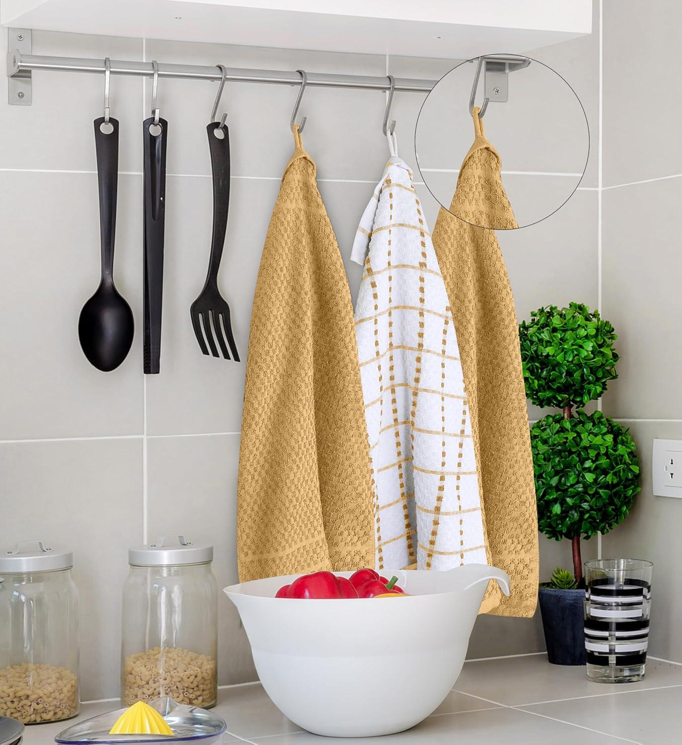 Beige and White Cotton Kitchen Dish Towels Set, 15 x 25 Inches