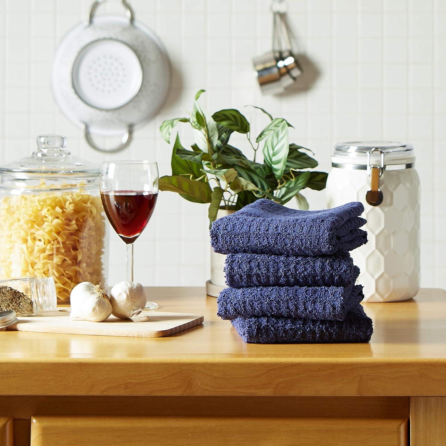 Blue Cotton Terry Kitchen Towel Set, 4-Pack