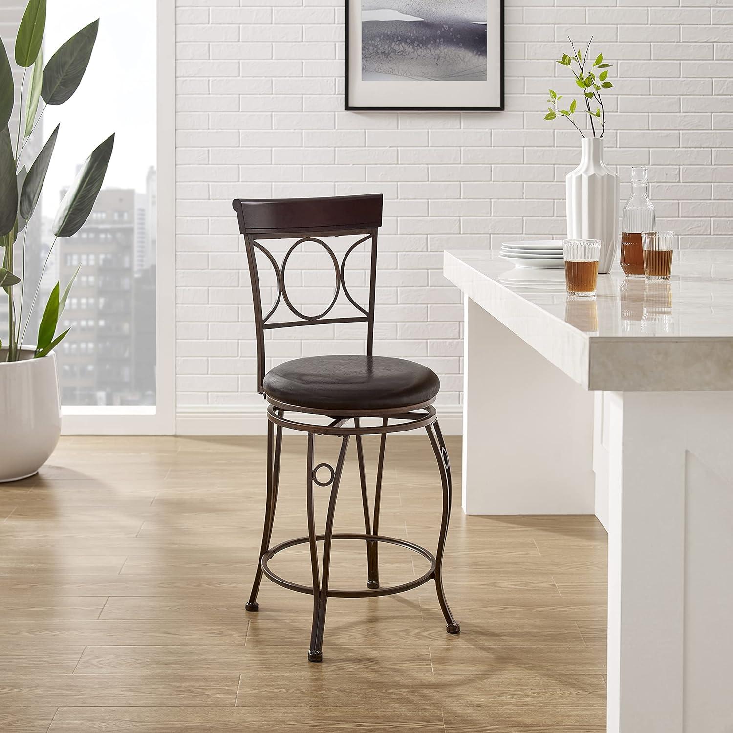 Circles Back 24" Upholstery Swivel Seat Counter Height Barstool Metal/Black - Linon: Elegant Design, Comfort Seating