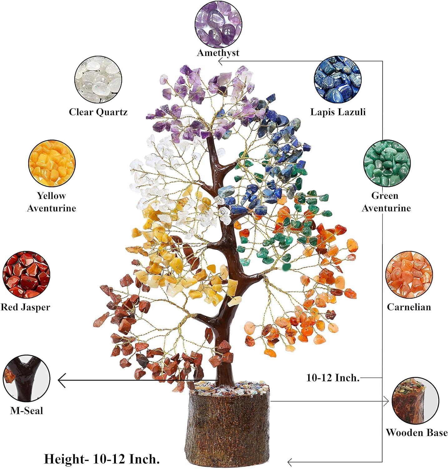 Multicolor Crystal Chakra Tree with Golden Wire