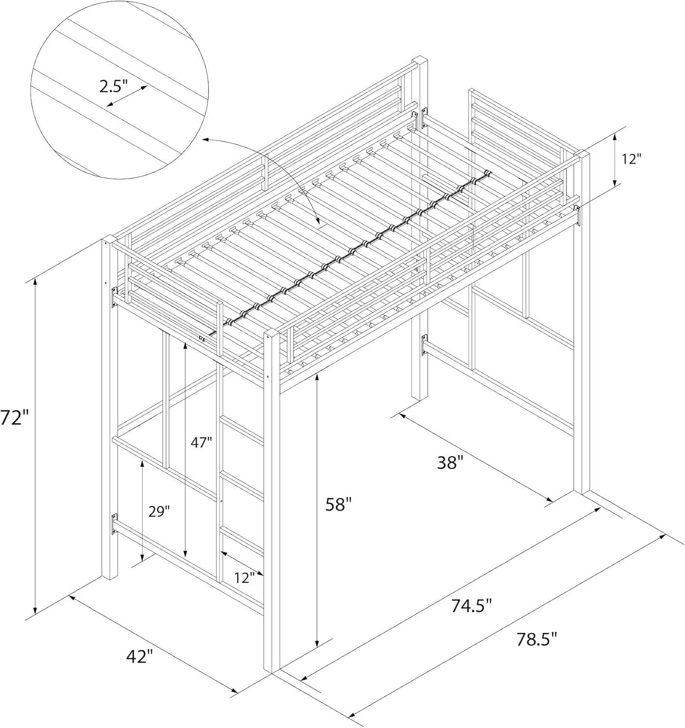 Your Zone Brittain Twin Metal Loft Bed, Pink