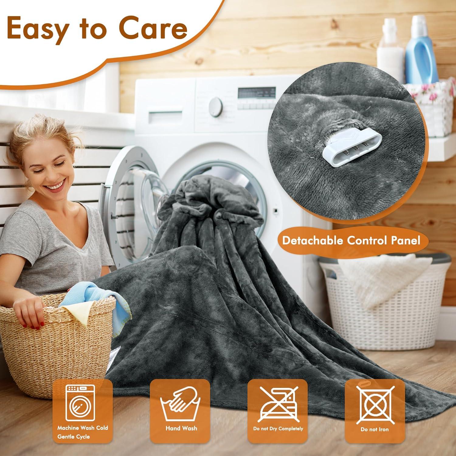 Tirrinia Heated Blanket, Wearable Electric Blanket, Plush Fleece Heating Blanket, Electric Throw Blanket for 5 Heating Levels, Winter Gifts, Gray
