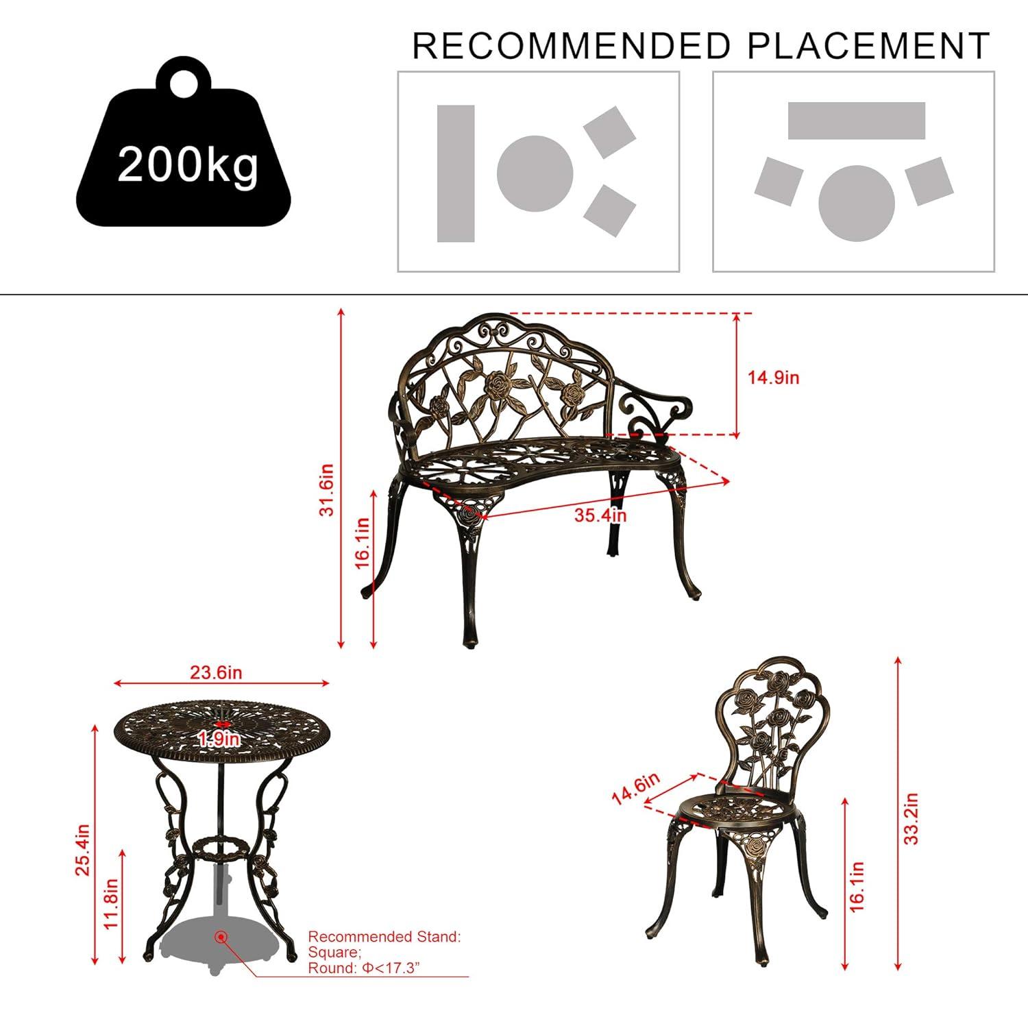 Bloomsbury Market Busselton Round 4 - Person Cast Aluminum Patio Bistro Set Brown
