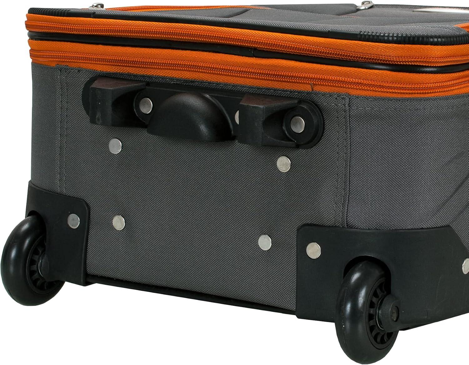 Charcoal Softside 4-Piece Spinner Luggage Set with Orange Trim