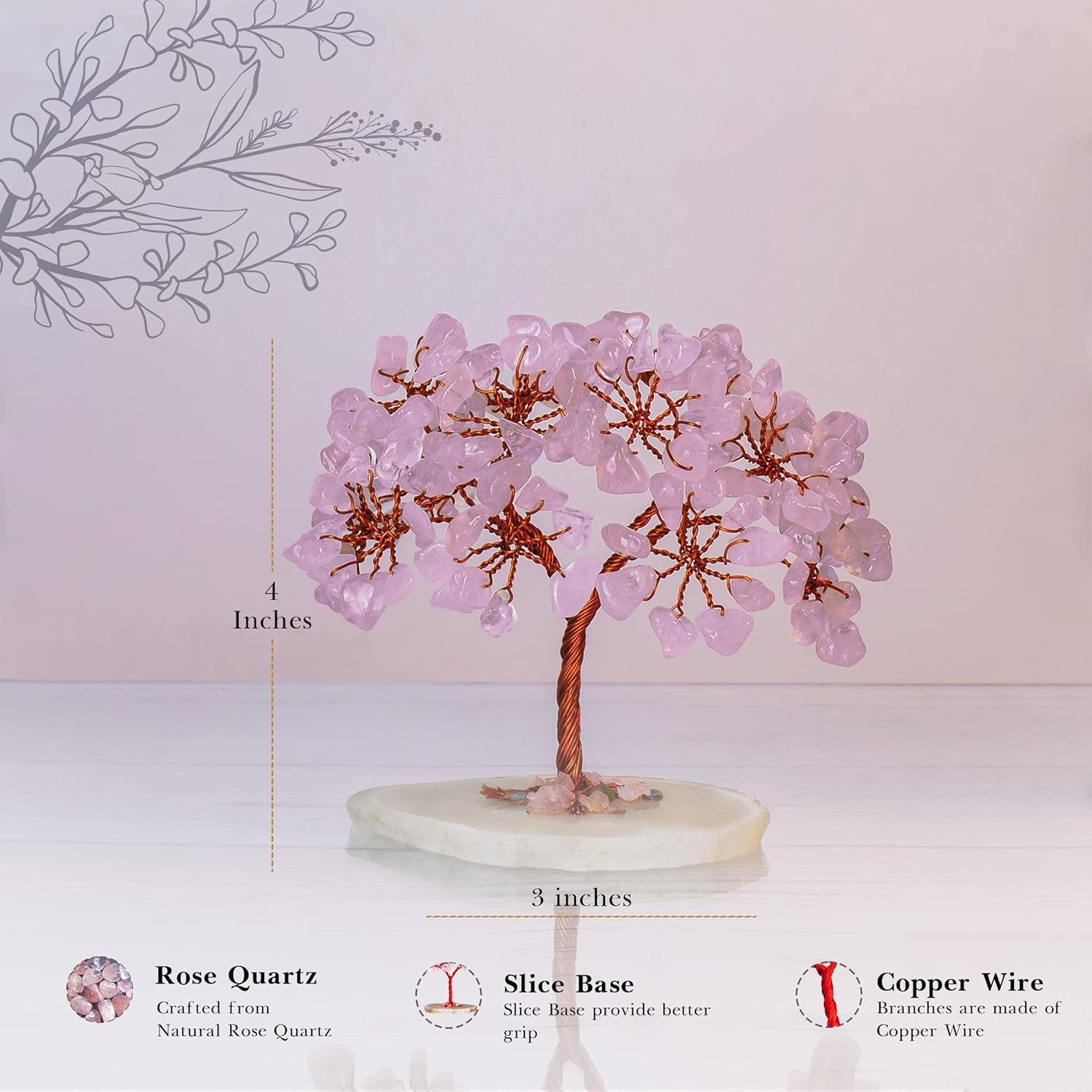 Natural Quartz Crystal Money Tree Natural Healing Crystal Bonsai Tree Pink One Size