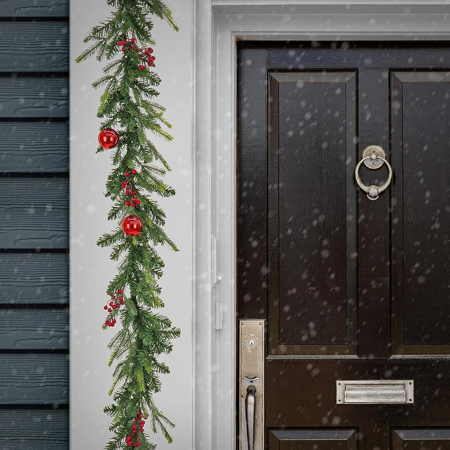 National Tree Company First Traditions Pre-Lit Christmas Garland with Red Ornaments and Berries, Warm White LED Lights, Battery Operated, 6 ft