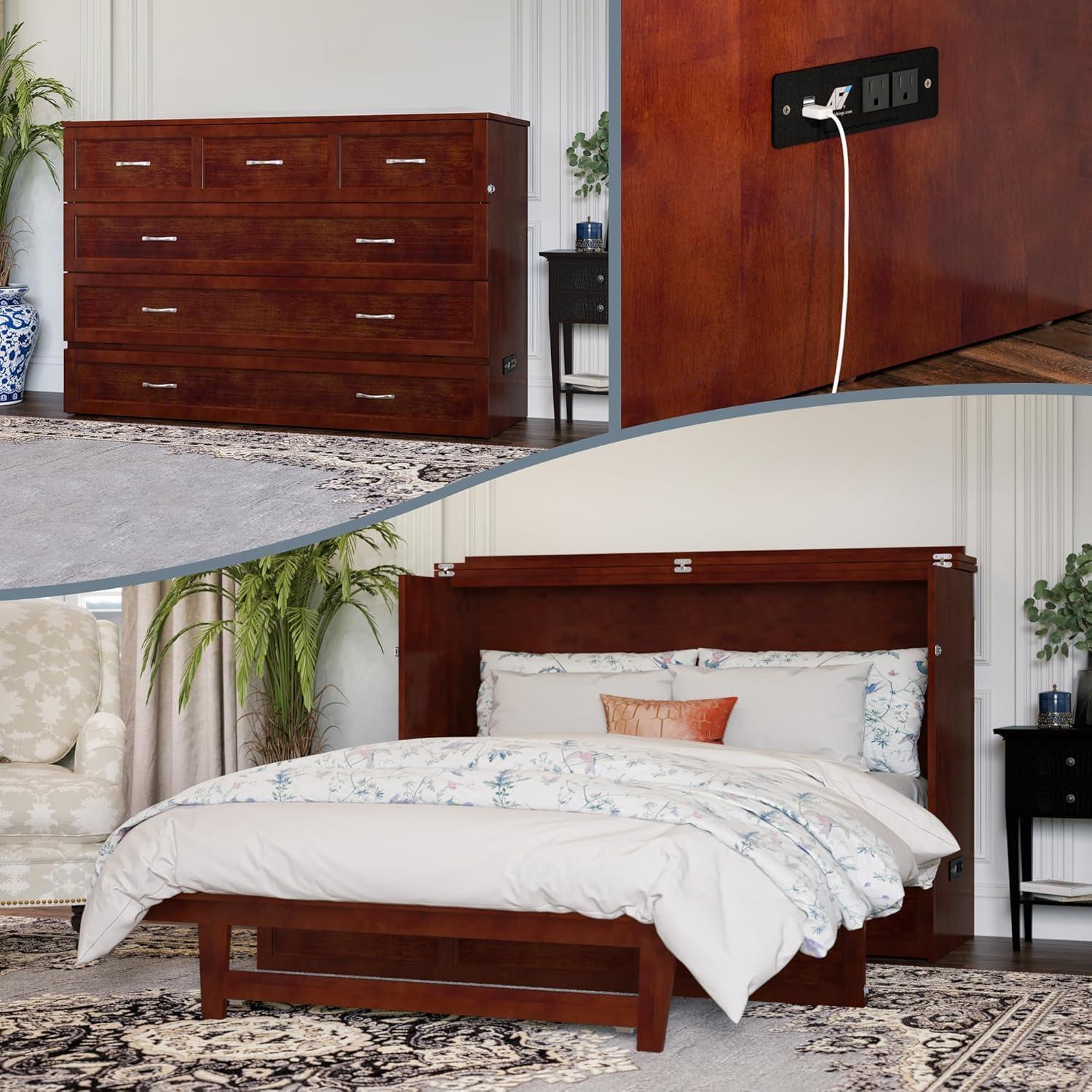 Queen Northfield Murphy Bed Chest Walnut - AFI: Hardwood Frame, Built-In USB Ports & Storage Drawer