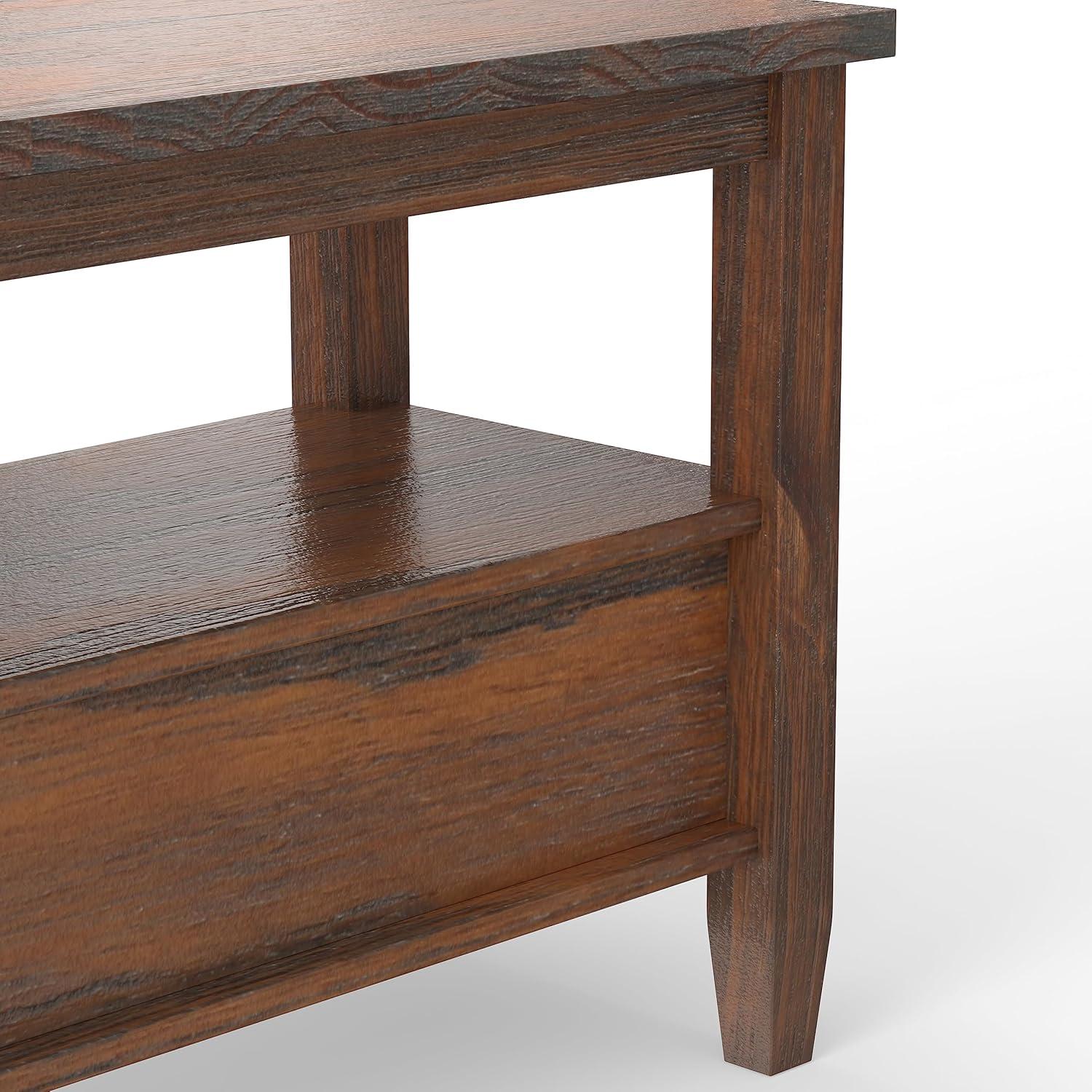 Distressed Charcoal Brown Solid Wood Narrow Side Table with Storage