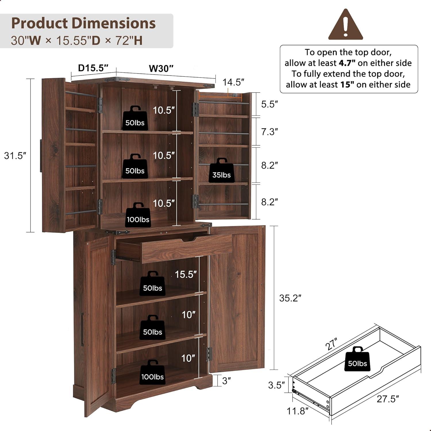 Rosalind Wheeler 72" Tall Kitchen Pantry, Farmhouse Storage Cabinet With Barn Doors, Drawer And Adjustable Shelves