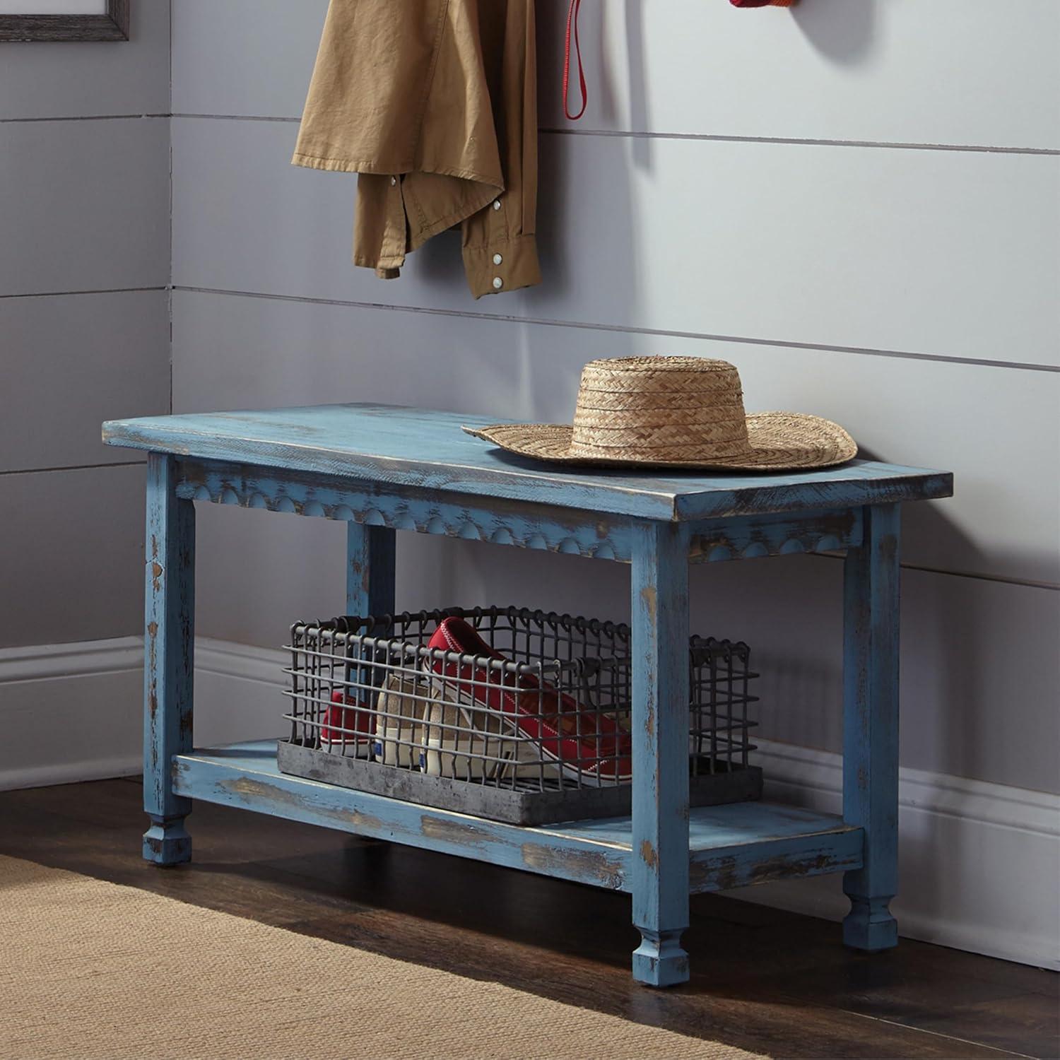 36" Bench Hardwood Blue - Alaterre Furniture: Cottage Style, Square Legs, No Back