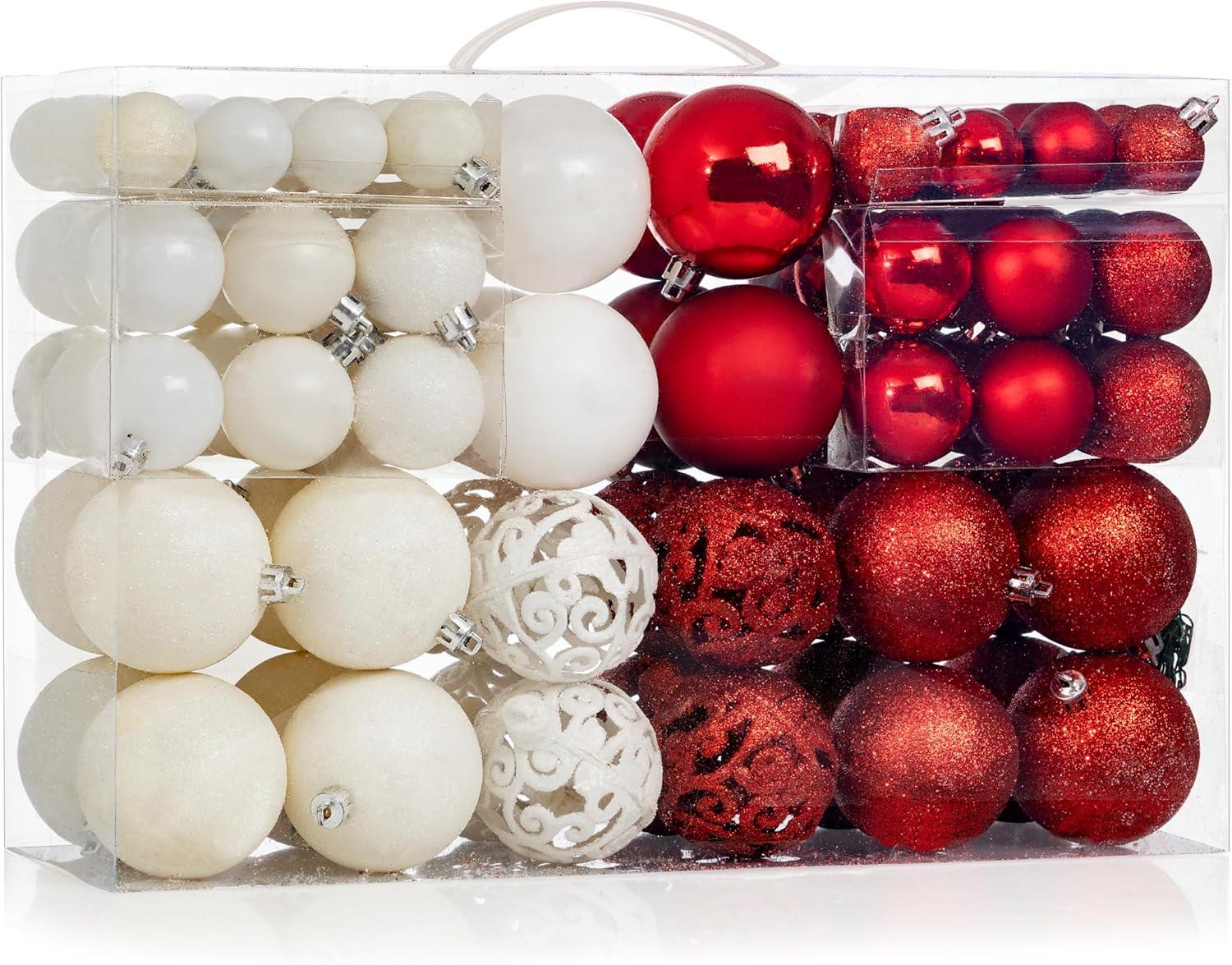 R N' Ds Shatterproof Christmas Ball Tree Ornament - Red and White - 100 Pack