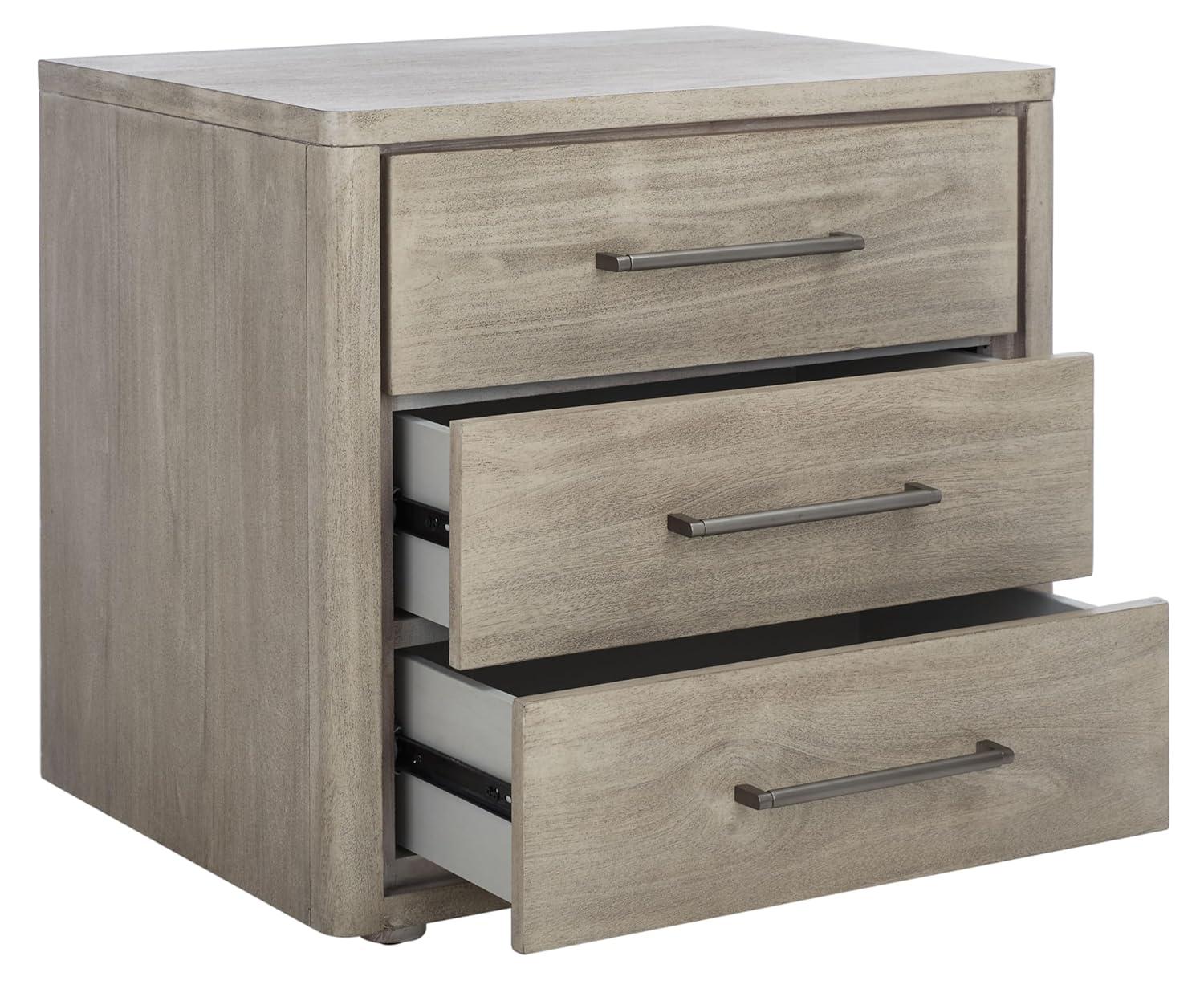 SAFAVIEH Light Grey Fully Assembled Couture Home Collection Rosey 3-Drawer Wood Nightstand