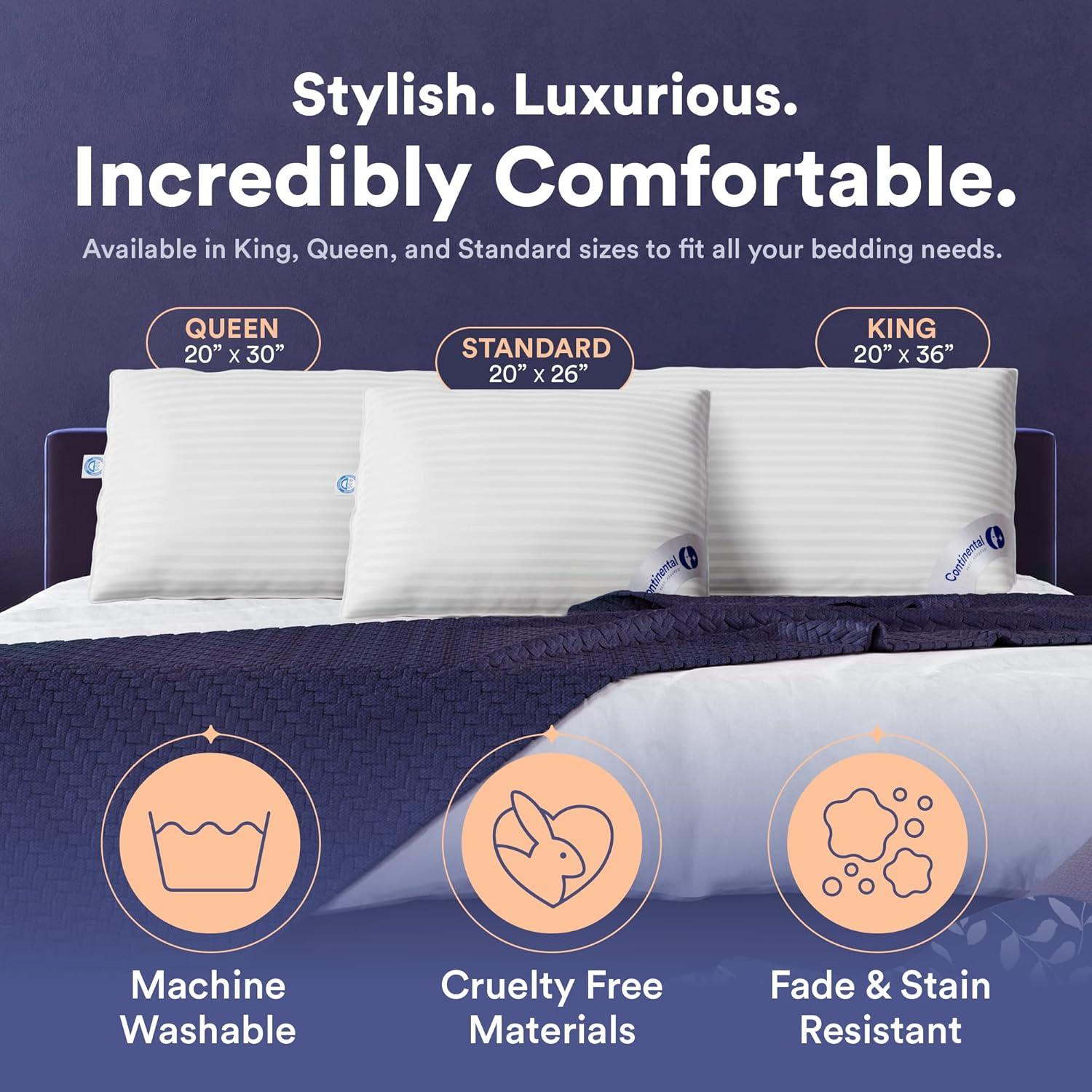 Continental Bedding Luxury 700 Fill Power Down Bed Pillows 2 Pack (Set of 2)