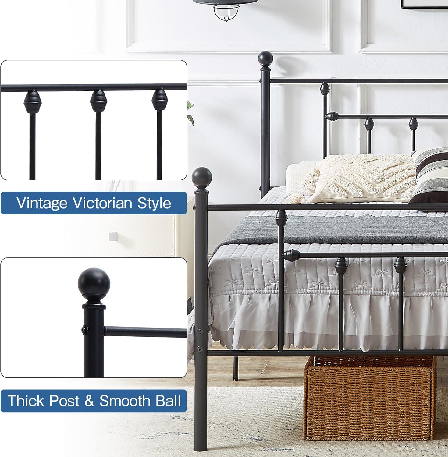 Black Metal Queen Platform Bed Frame with Headboard and Footboard