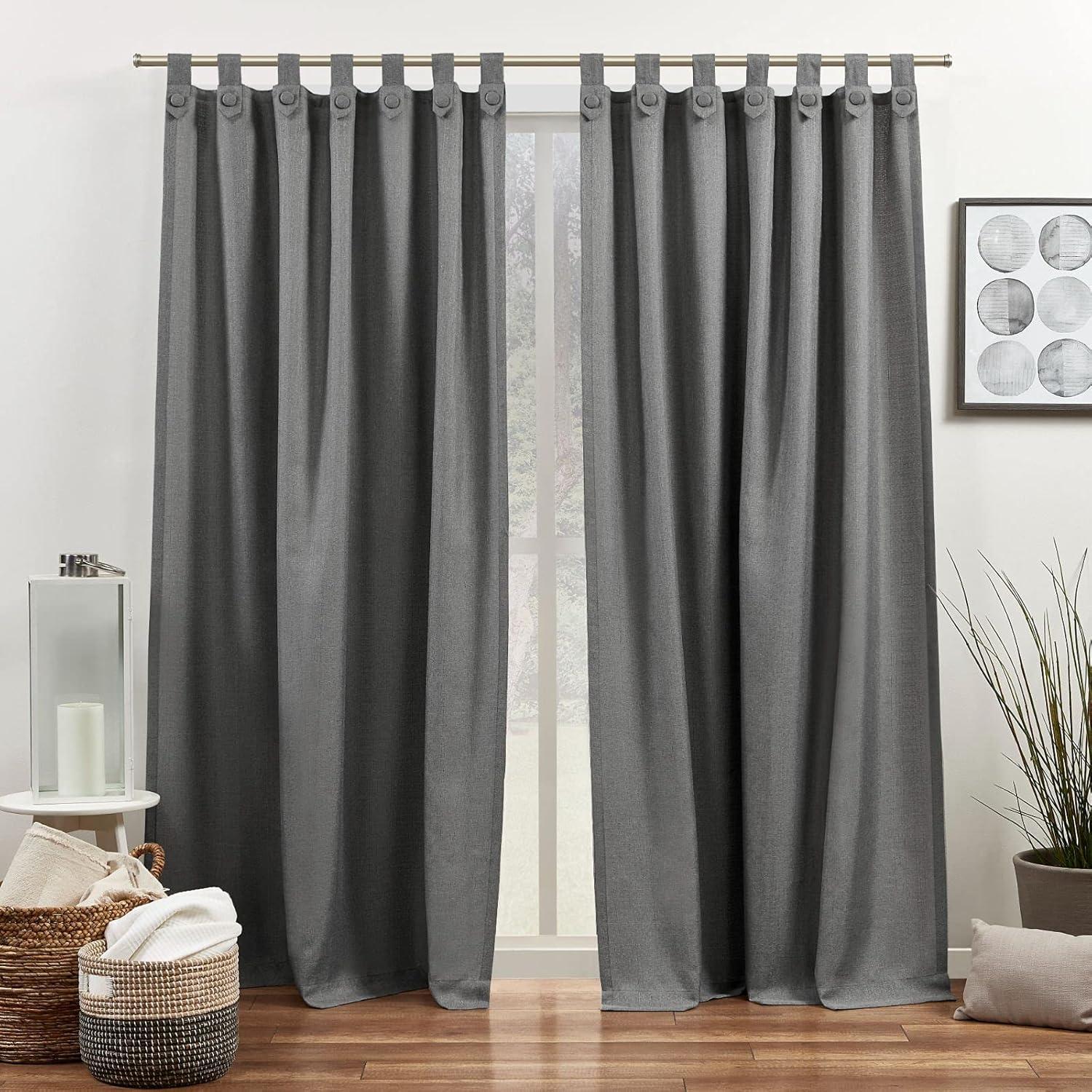 Black Pearl Linen Tuxedo Tab Top Curtain Panels, 54"x84"