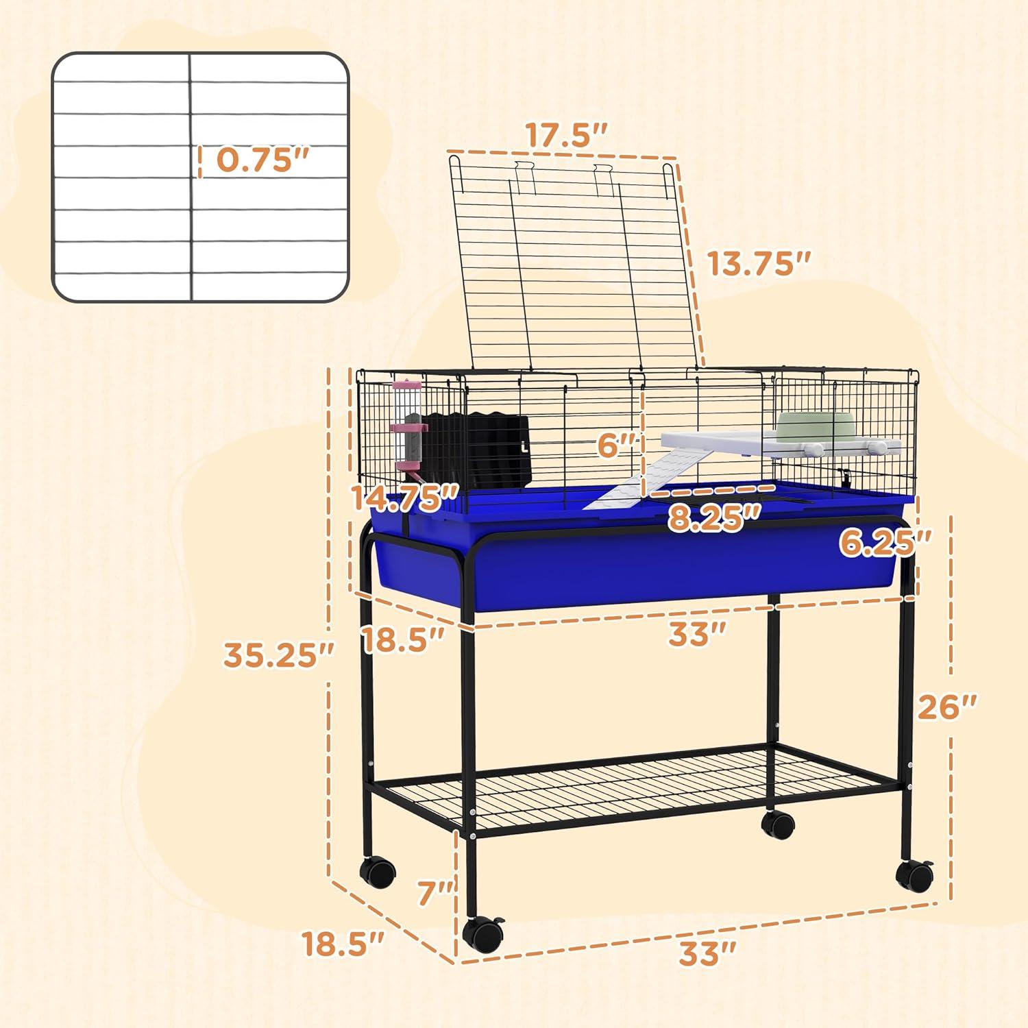 PawHut Two-Story Small Animal Cage Removable from Stand, Guinea Pig, Hedgehog, Chinchilla, Ferret, Shelf & Wheels