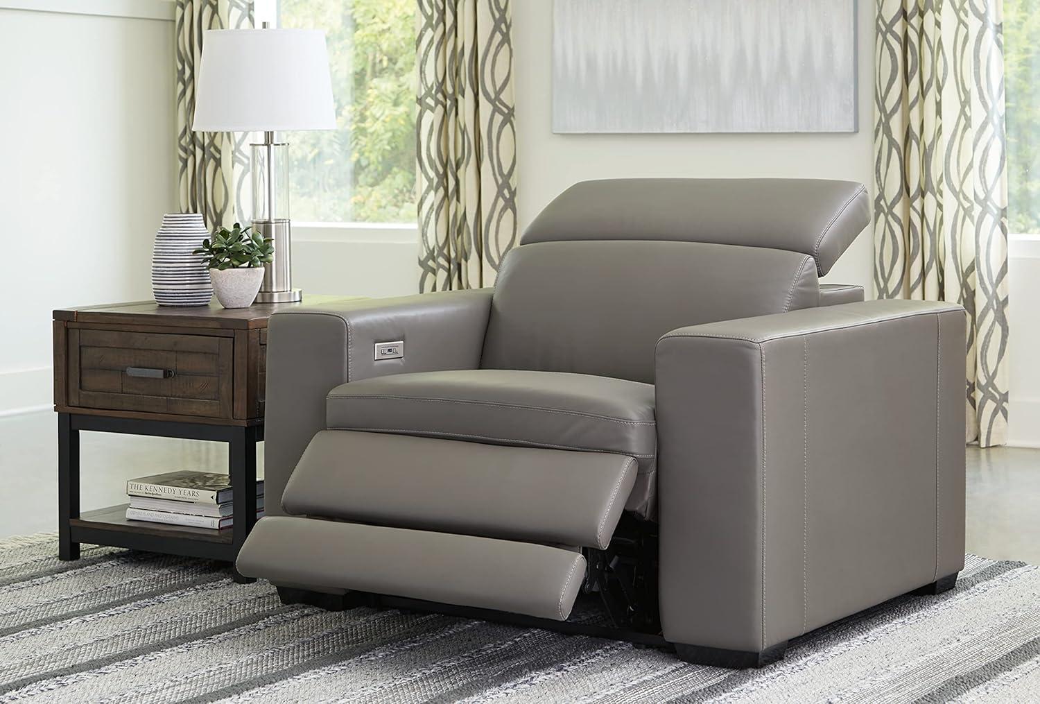 Signature Design by Ashley Texline Leather Power Recliner with Headrest in Gray